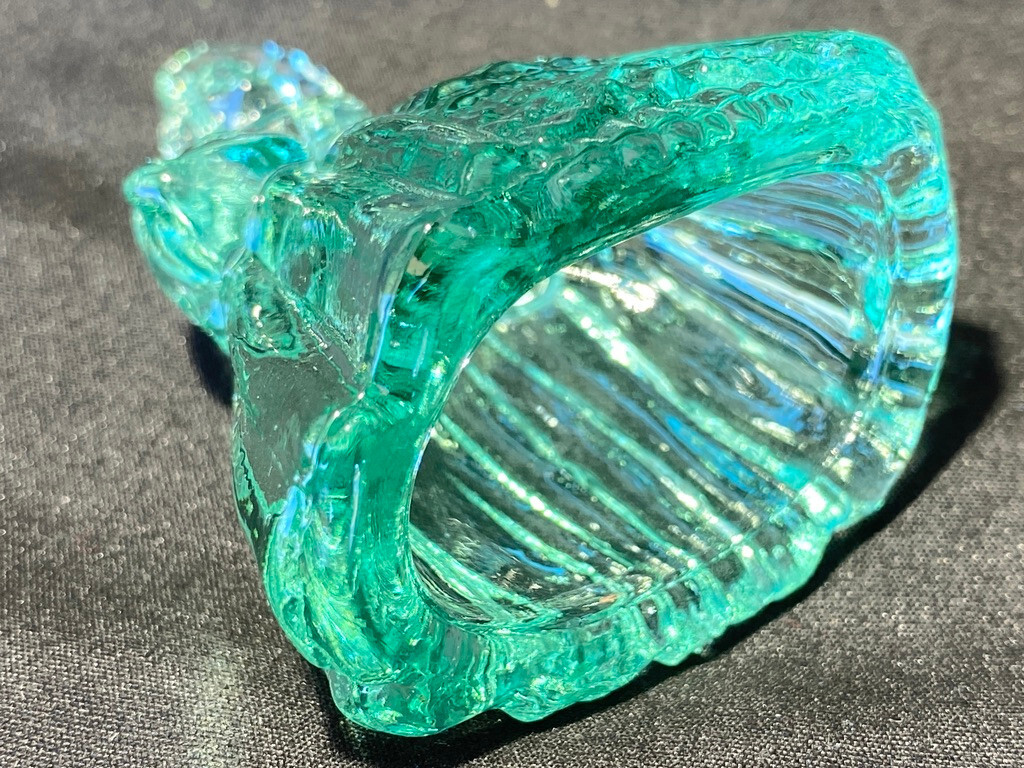 Green Vaseline uranium glass girl doll candy container woman Elizabeth Blue glow