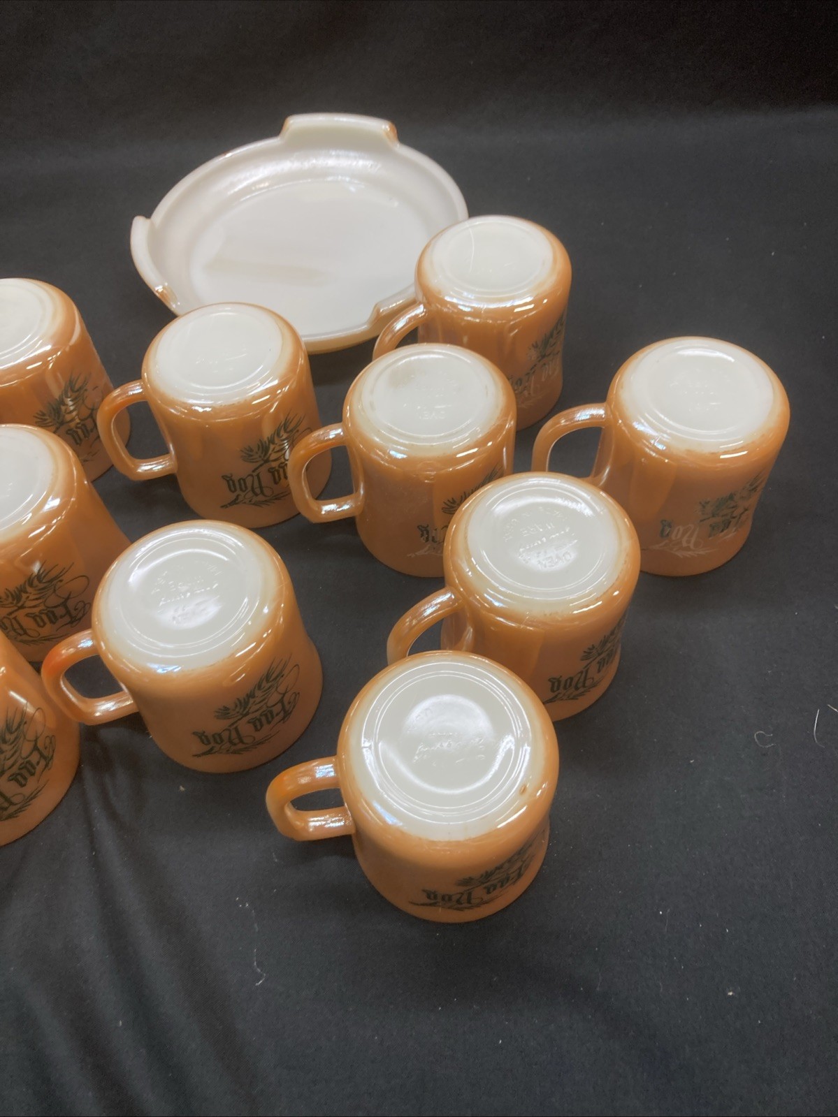 eggnog punch bowl set vintage Tom & Jerry Peach Luster Fire King W/stand 12 Cups