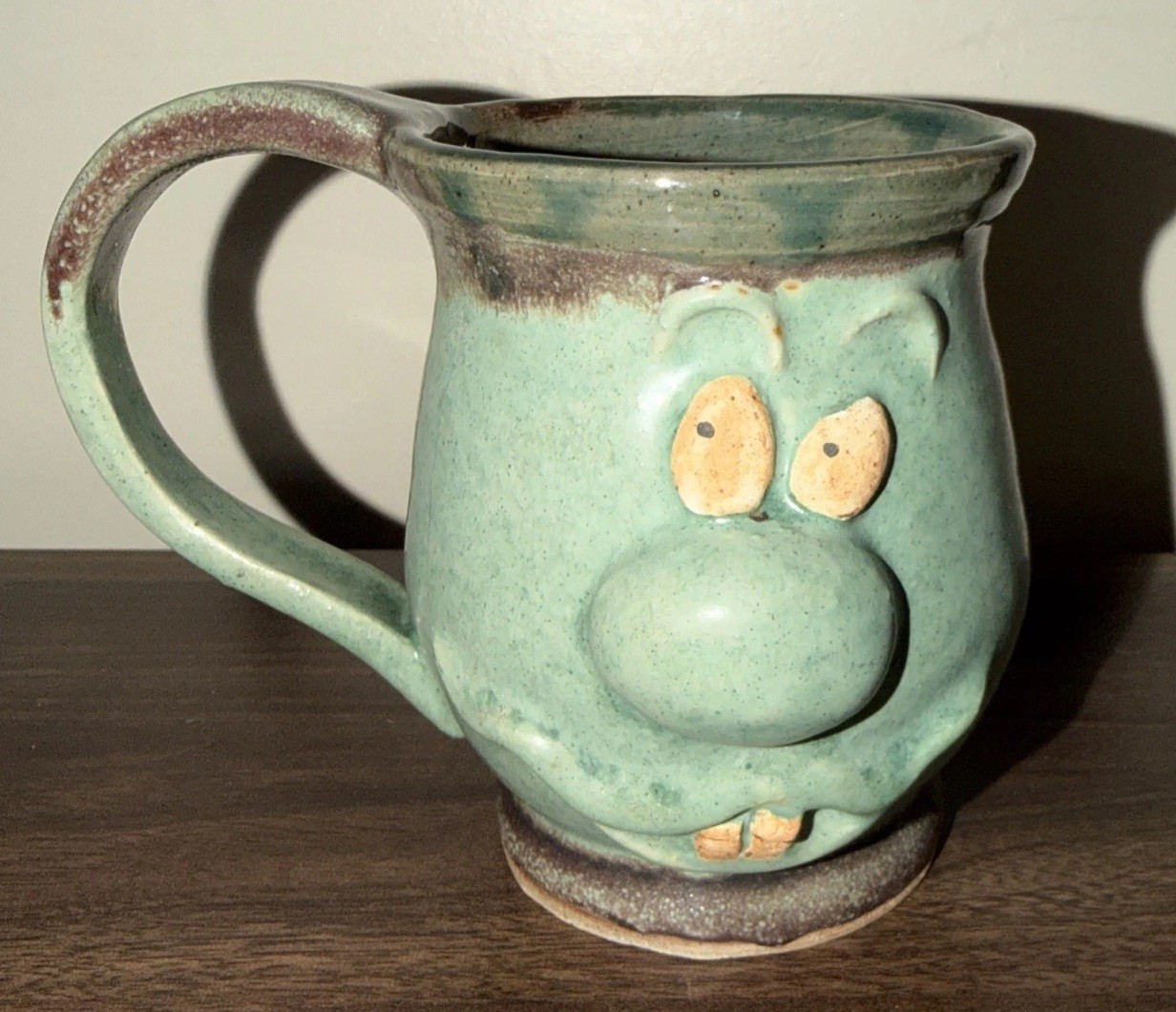 Pretty Ugly Pottery Ceramic Coffee Cup Mug Vintage Funny Face