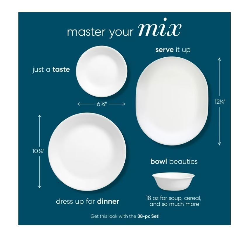 (2 pack) Corelle Winter Frost White Round Dinner Plate, 10.25″