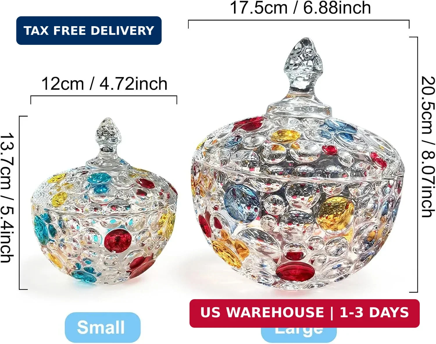 Colorful Glass Candy Jar, Elegant Hand Painted Candy Server Crystal Candy Bowl w