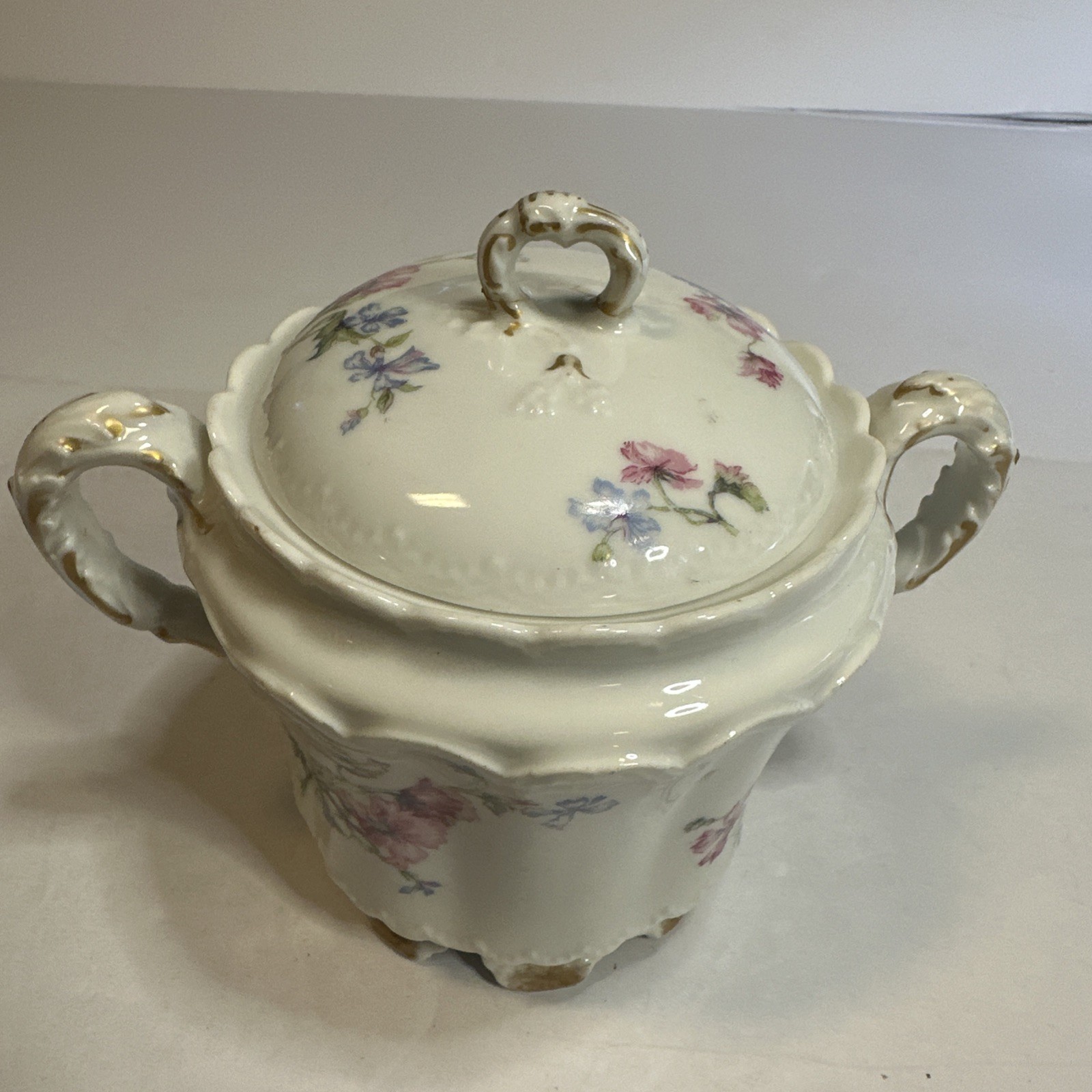 Vintage Haviland China Limoges Over Sized Sugar Bowl w Lid Roses Floral Design