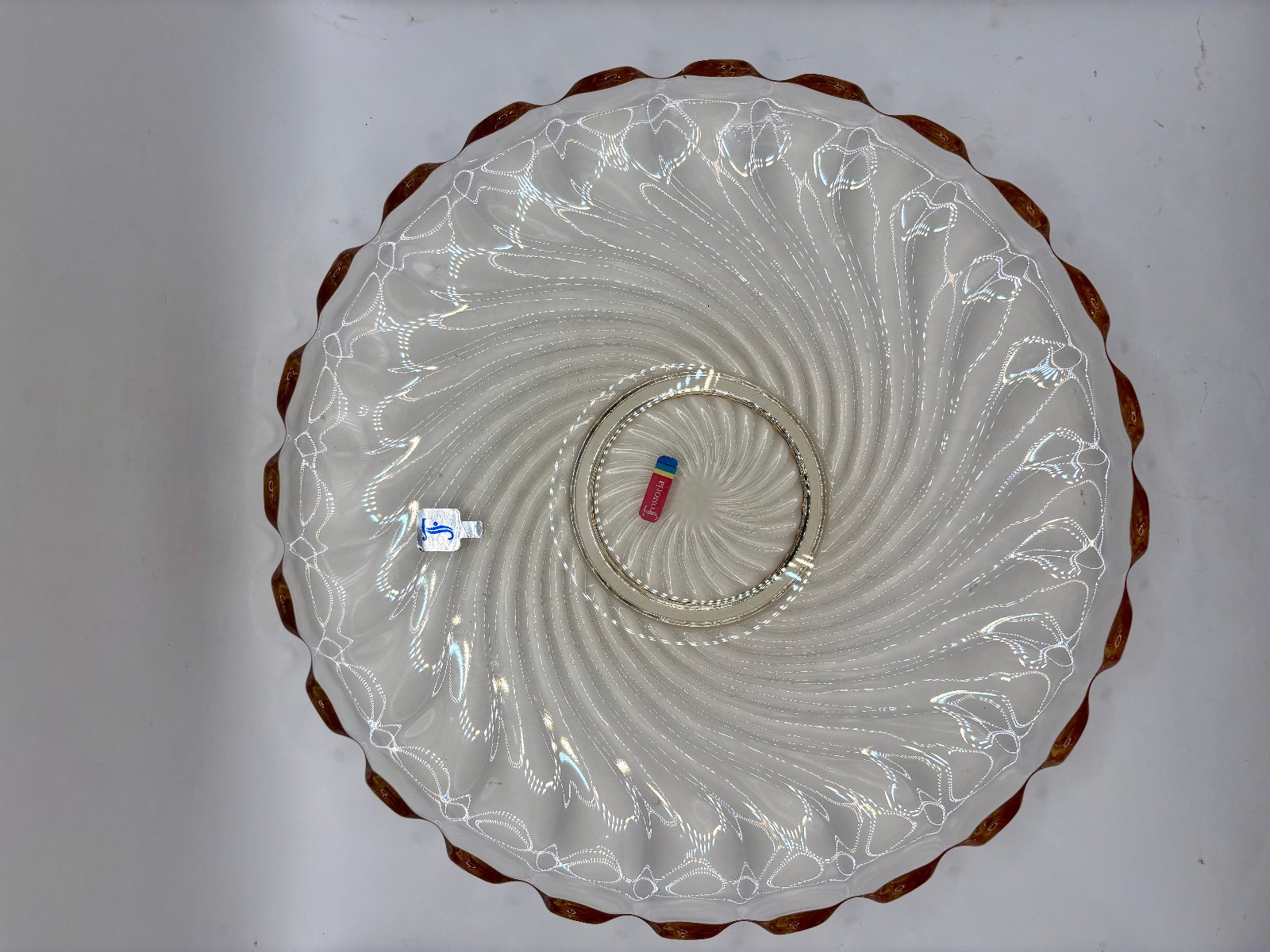 Fostoria Colony Swirl Glass Vintage Torte Cake Plate Platter original stickers