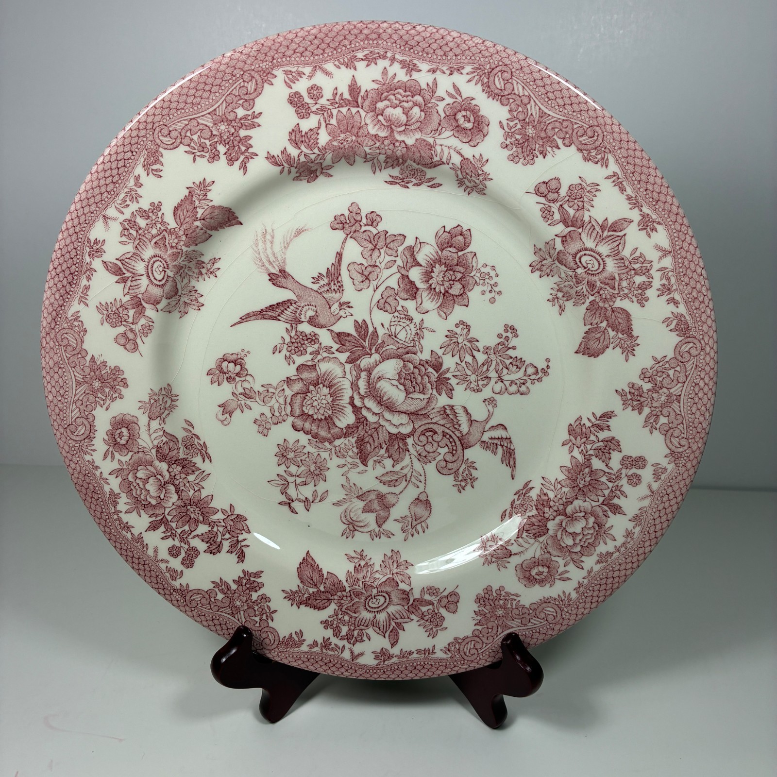 Royal Stafford Asiatic Pheasant Red Dinner Plate 11 1/8″ Earthenware Crazing