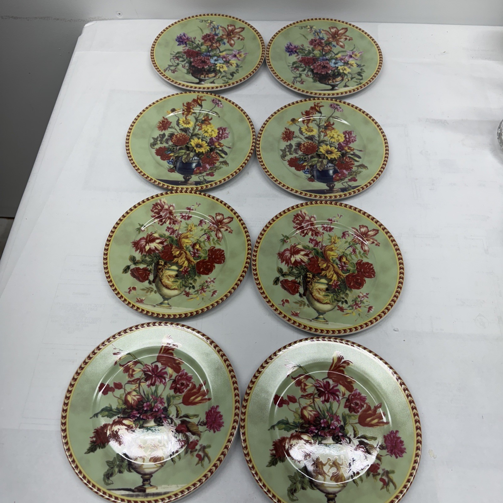 Set of 8 Godinger Porcelain Decorative Plates French Floral Style 7.5 Inches