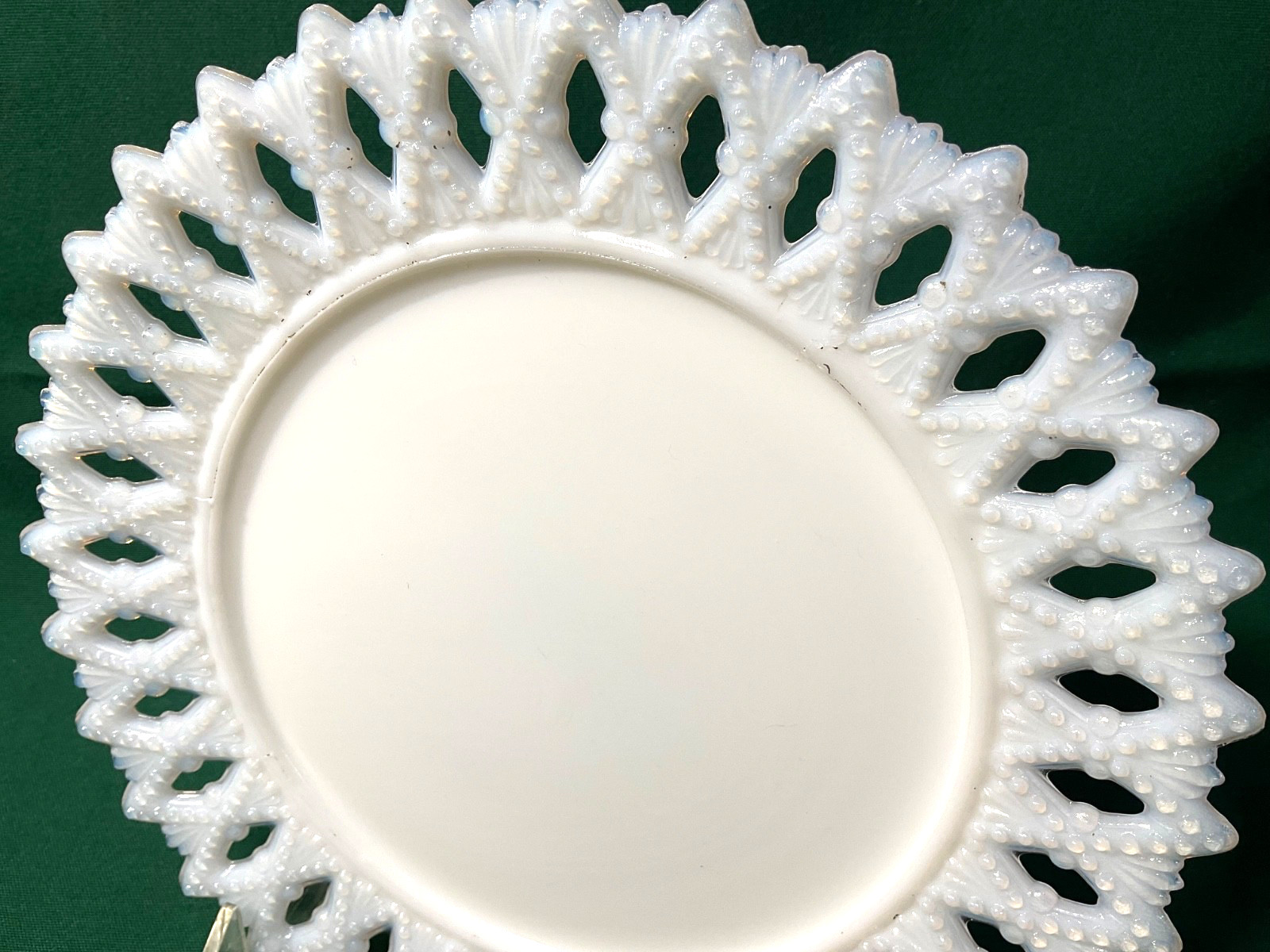 Vtg Kemple Milk Glass Iridescent Sheaf of Wheat Reticulated Rim Plate Party Dish