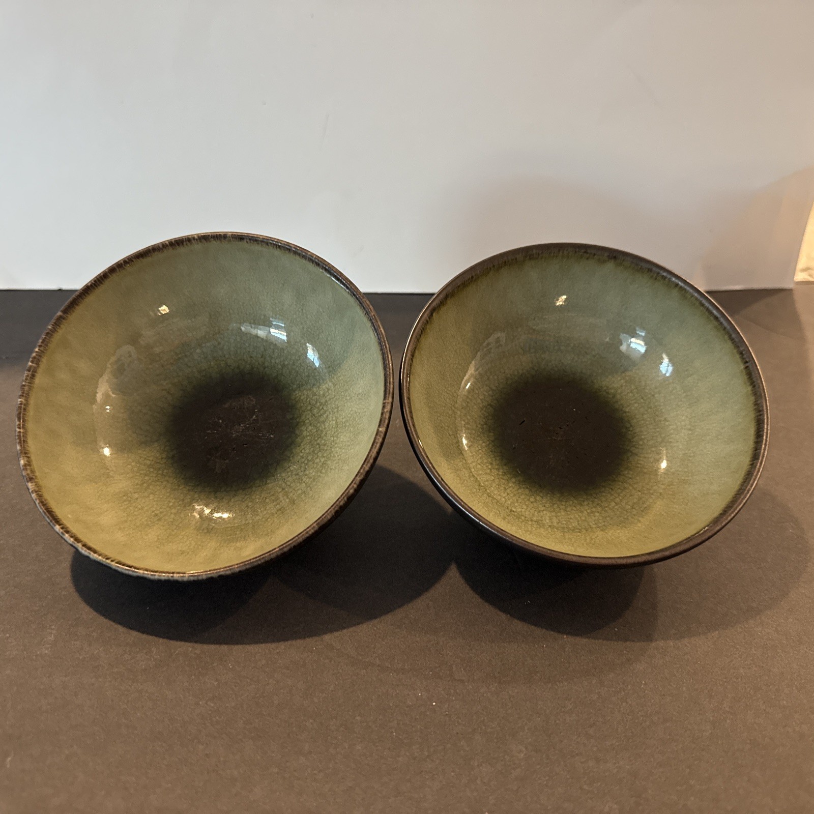 Lot of 2 Jars Cereal Soup Bowl Matte Black Green 5 1/2 Inches Made In France