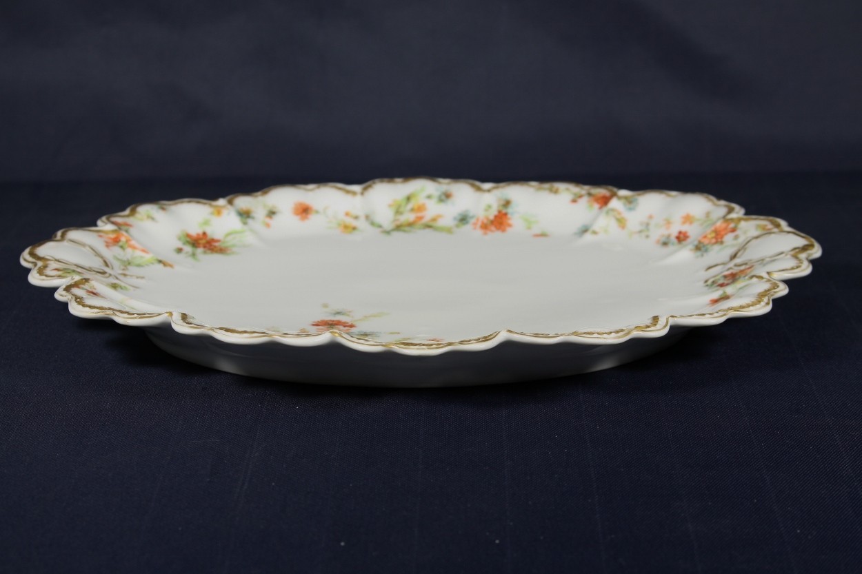HAVILAND & CO LIMOGES GOLD RIM WREATH RUST PEACH BLUE FLORAL PLATTER-FRANCE