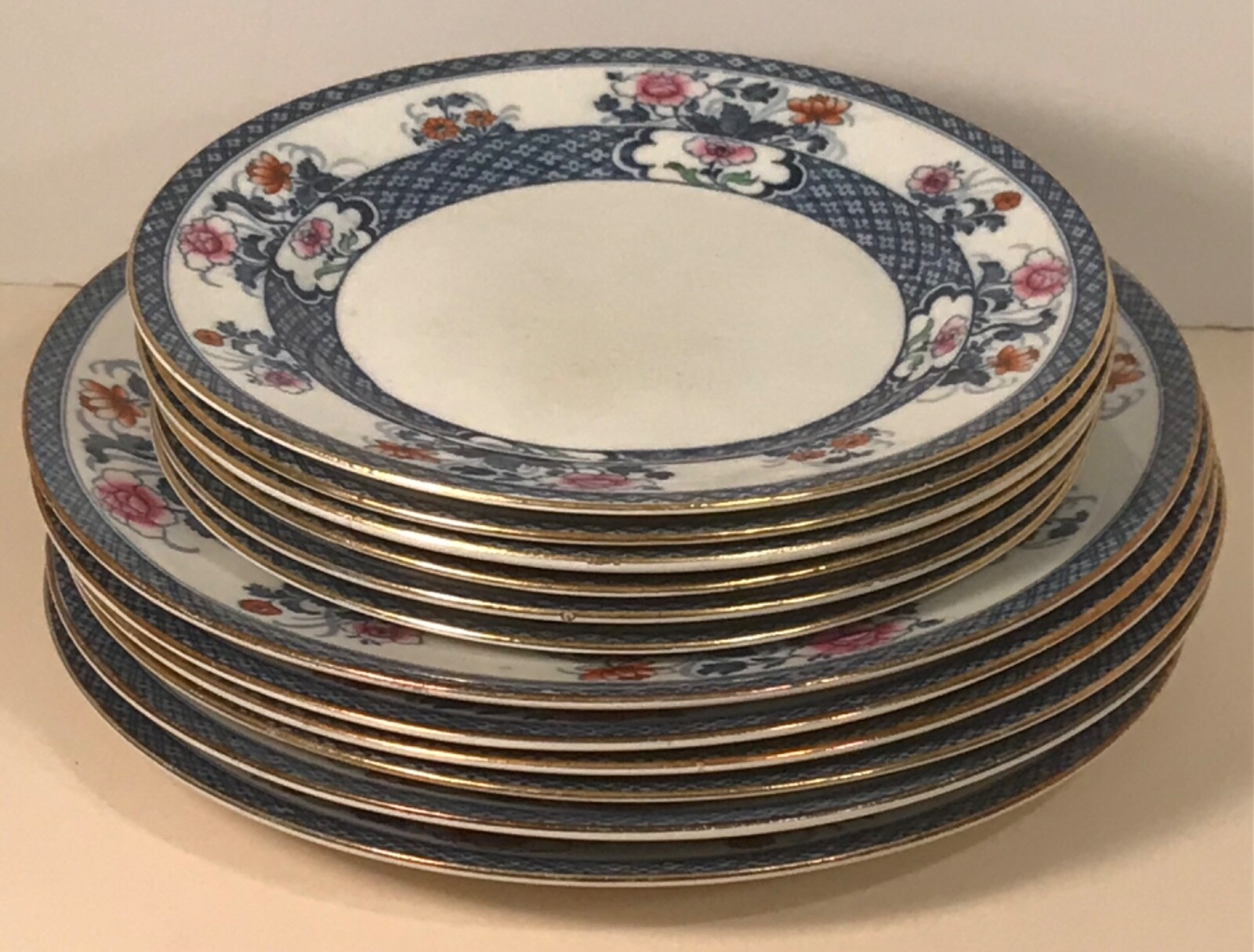 F. Winkle & Co. Set of 12 Dinner/Luncheon Plates OLD NANKIN Pattern c1911-1925