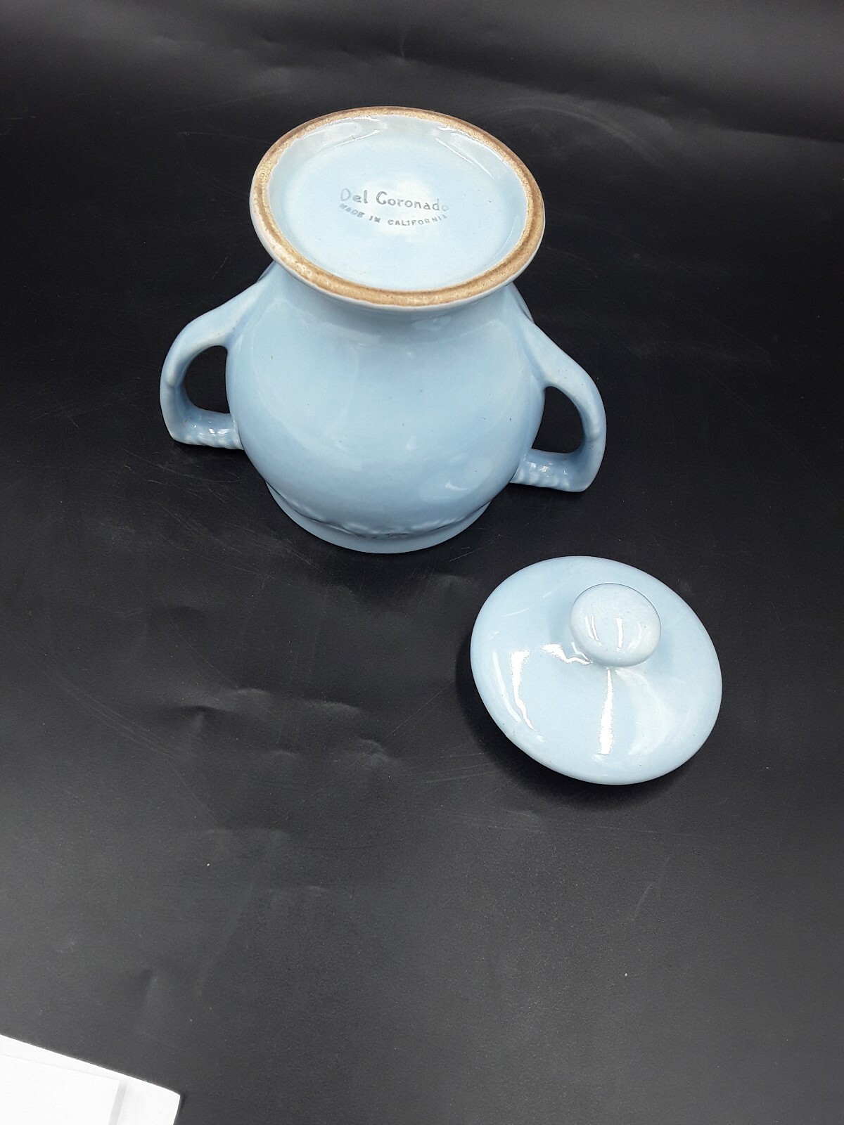 Del Coronado California Pottery Blue Hollydale Grape Sugar Bowl