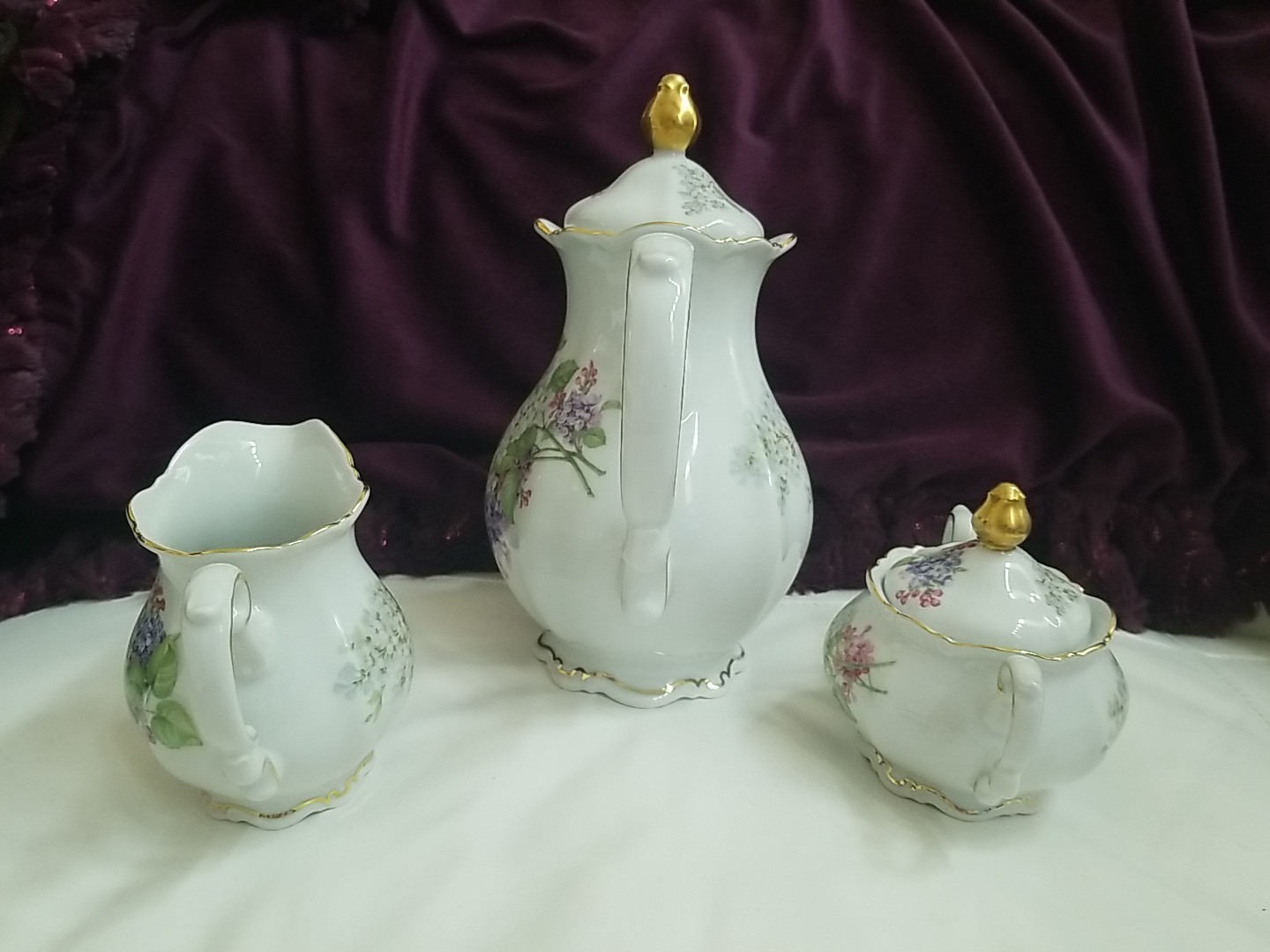 Mitterteich Bavaria Lilac Tea Set Teapot Sugar & Creamer Excellent Condition