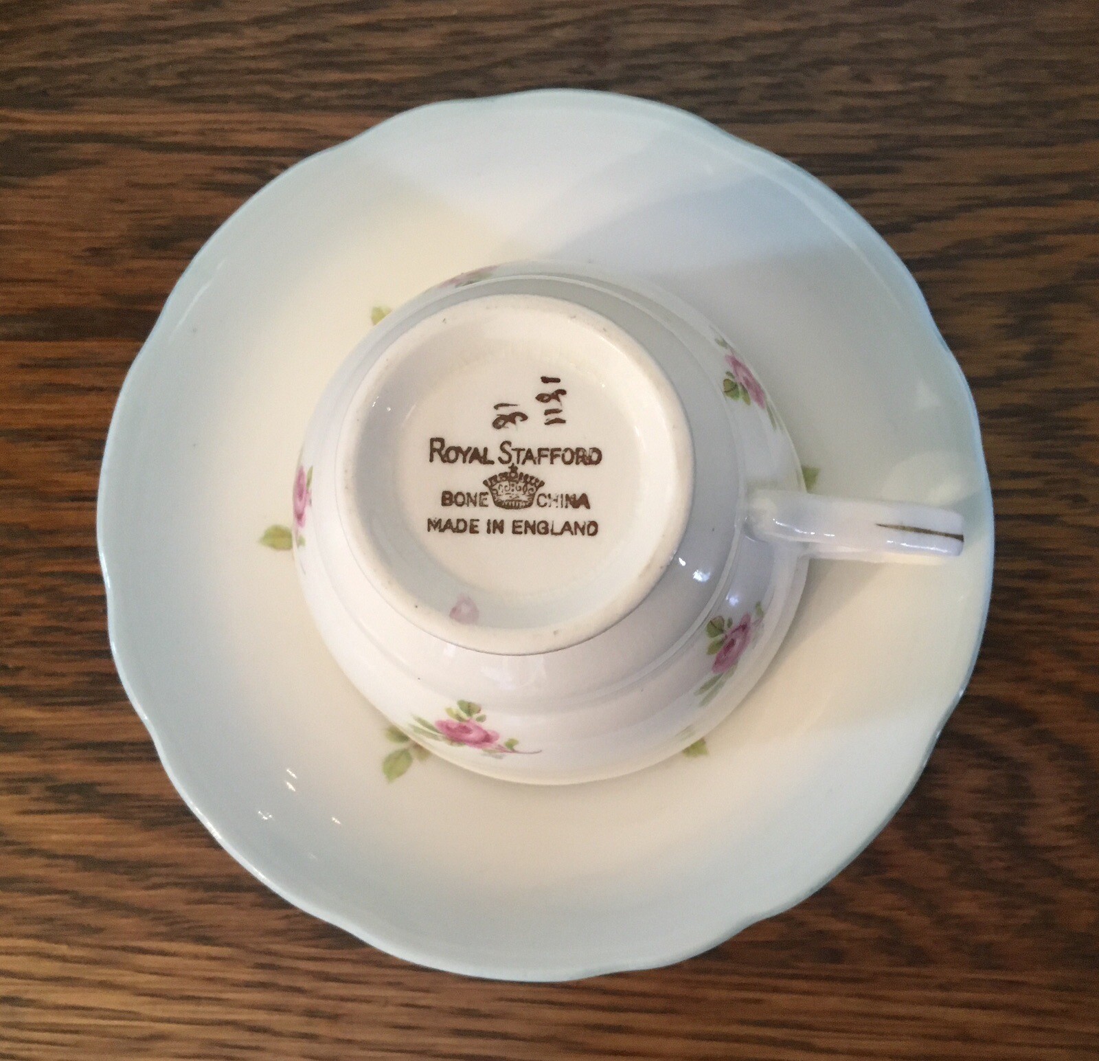 Royal Stafford Roses Pale Blue Teacup Saucer Bone China Gold Trim England 1940s