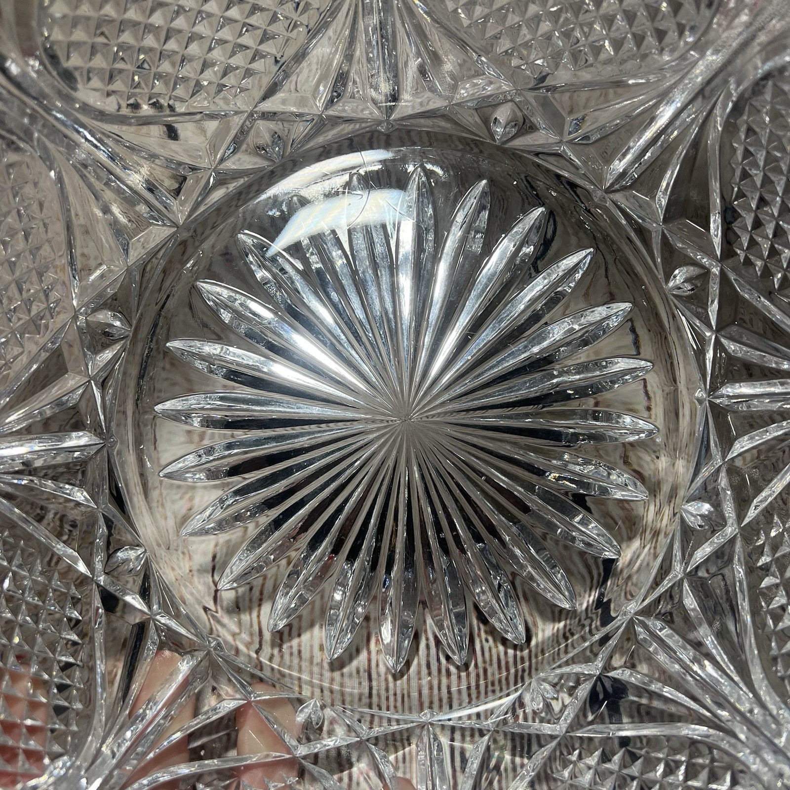 American Brilliant Period Cut Glass Crystal Bowl 9″ Scalloped Intricate ABP