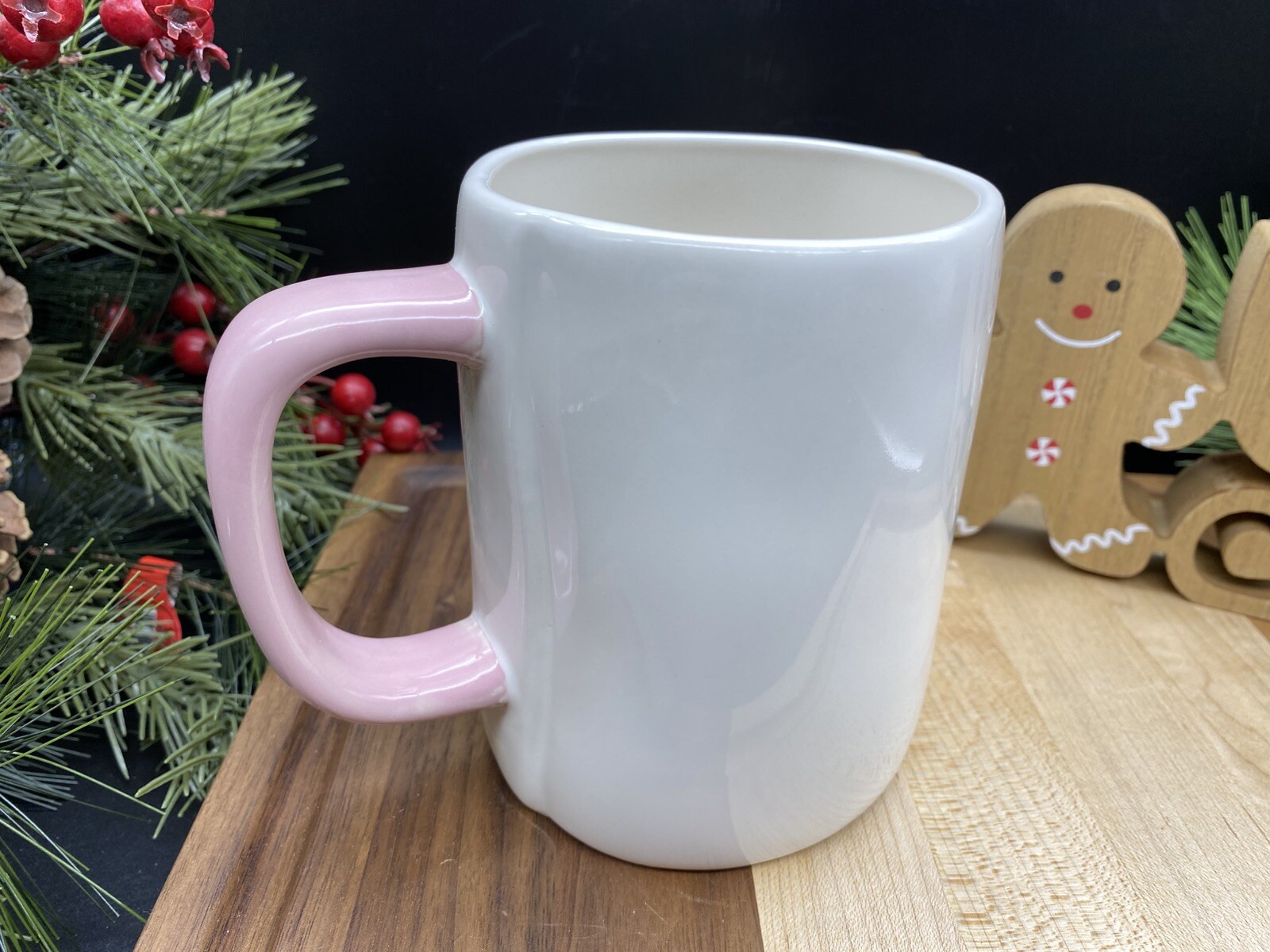Rae Dunn SUGAR AND SPICE Gingerbread White and Pink 20oz MUG NEW