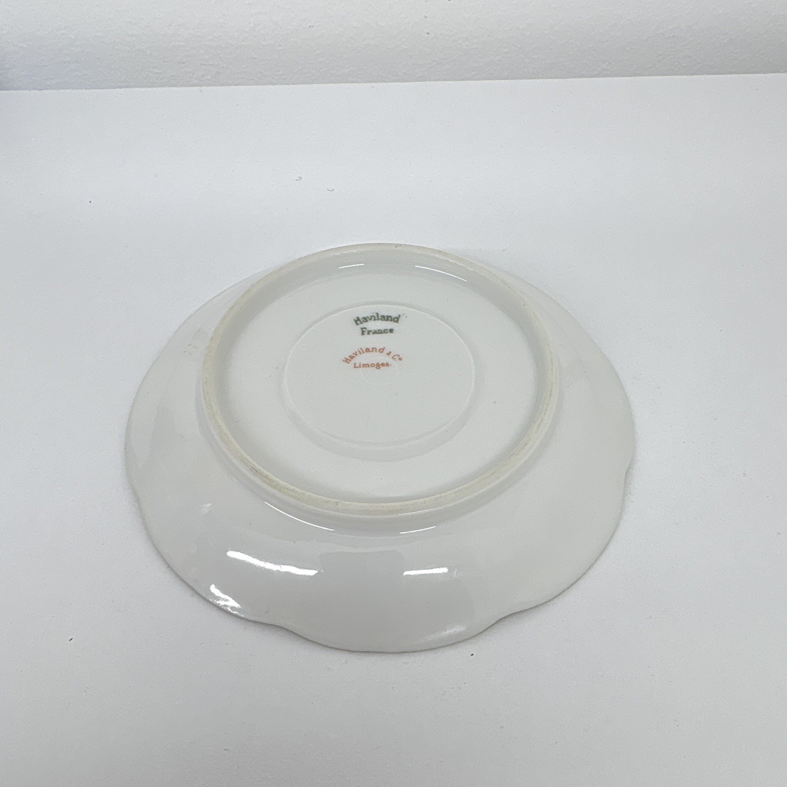 Haviland Limoges Floral Porcelain Saucer Green Rim Gold Trim 5 in