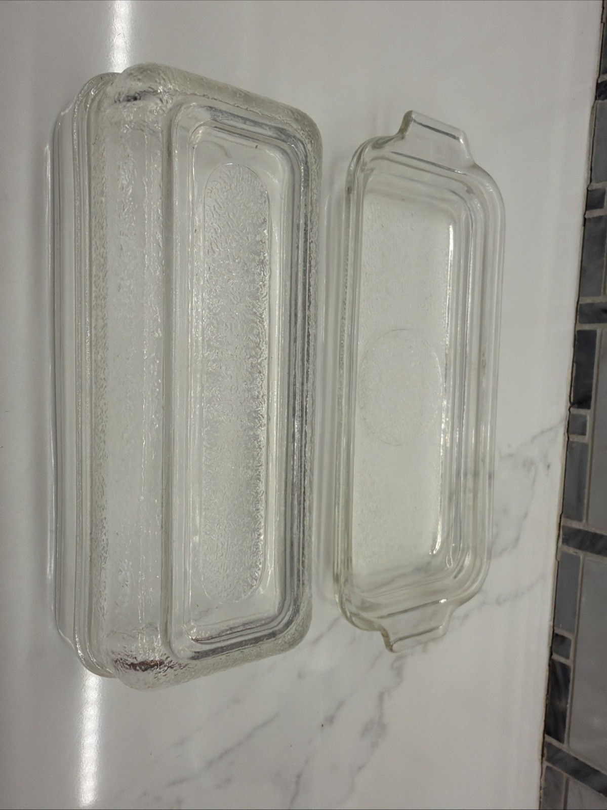 Vintage Fire King Butter Dish With Lid Textured Clear Glass 6 1/2 Inches