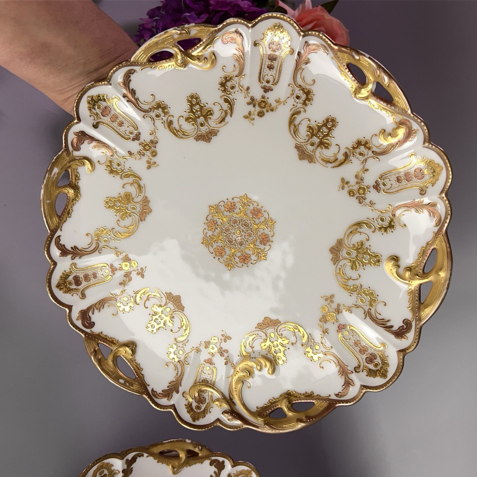 Antique Haviland Co Limoges luncheon plates Rinceaux Blank Raised Gilt 9” France