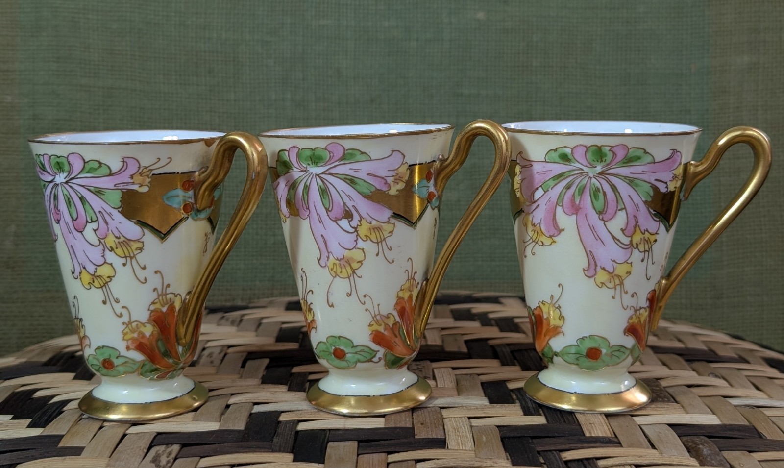 Antique Julius H. Brauer Hand-Painted Pedestal Chocolate Cup & Saucer