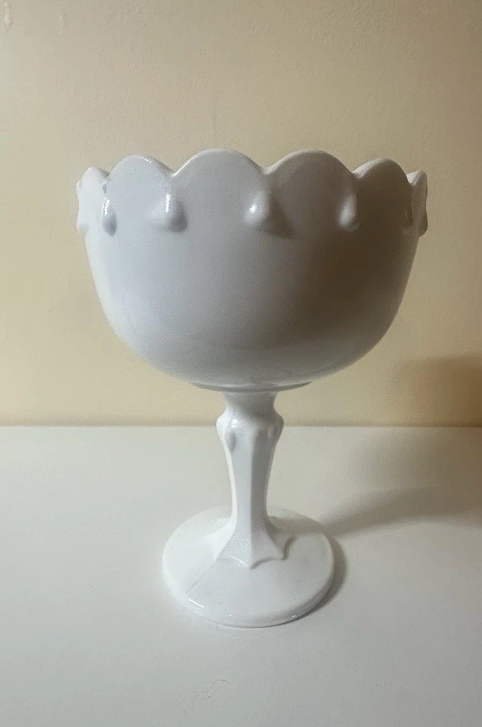 Vintage Indiana Glass White Milk Glass Compote Bowl Teardrop Pedestal – Medium