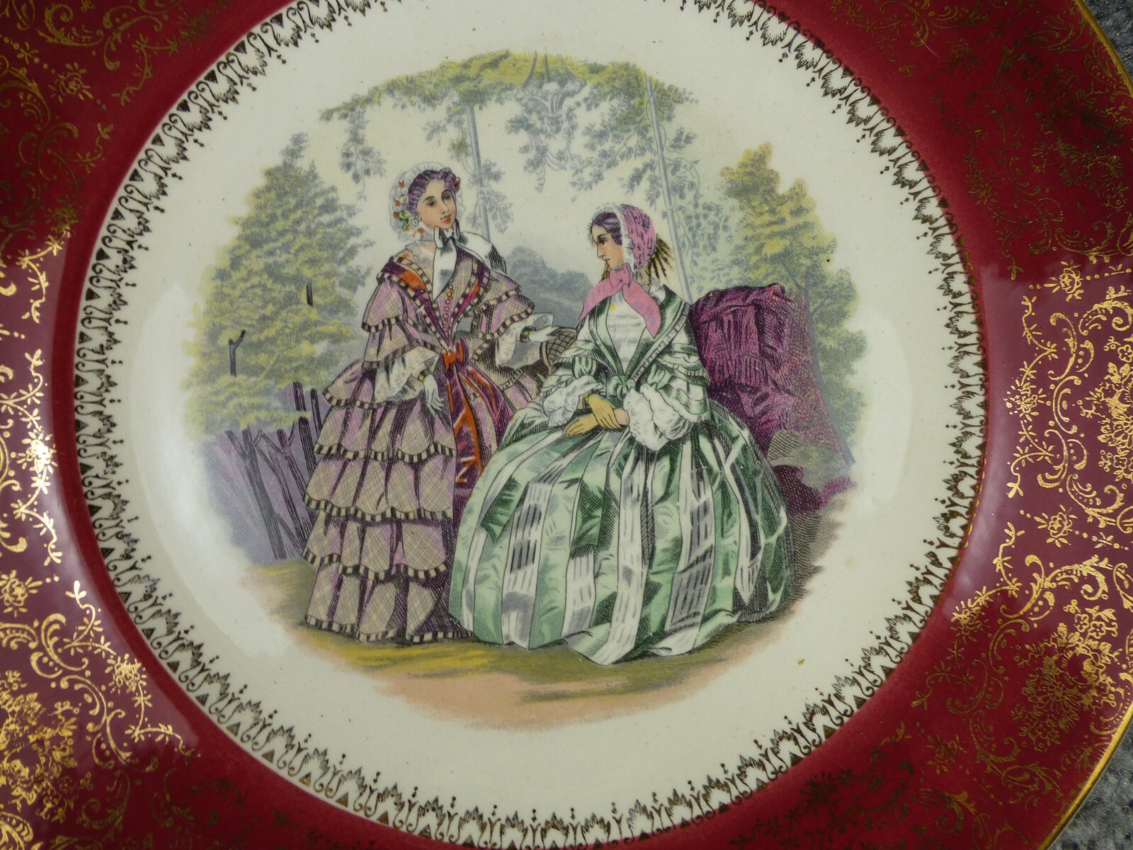 LOT OF 2 Salem 23 Karat Gold Victorian Women Plate 11 inch Made in USA