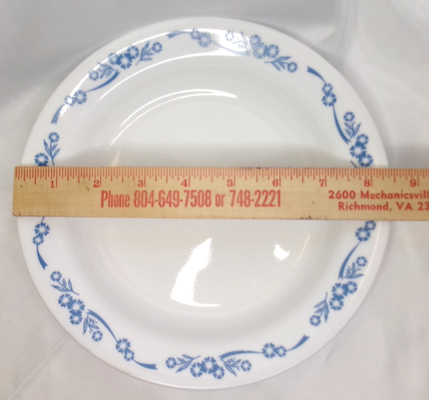 Corelle Blue Cornflower 60th Anniversary Flat Rim Shallow Pasta Bowl 15 oz.