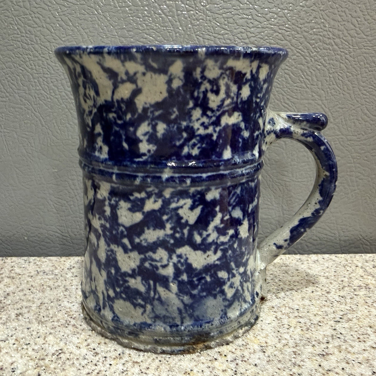 Vtg 1981 Bastine Pottery Signed Mug 4.25” Blue Spongeware Stoneware VGC