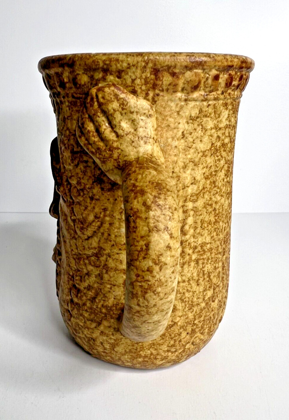 Ugly Funny Face 3D Coffee Beer Mug Art Pottery Stoneware Studio Art Eyebrows