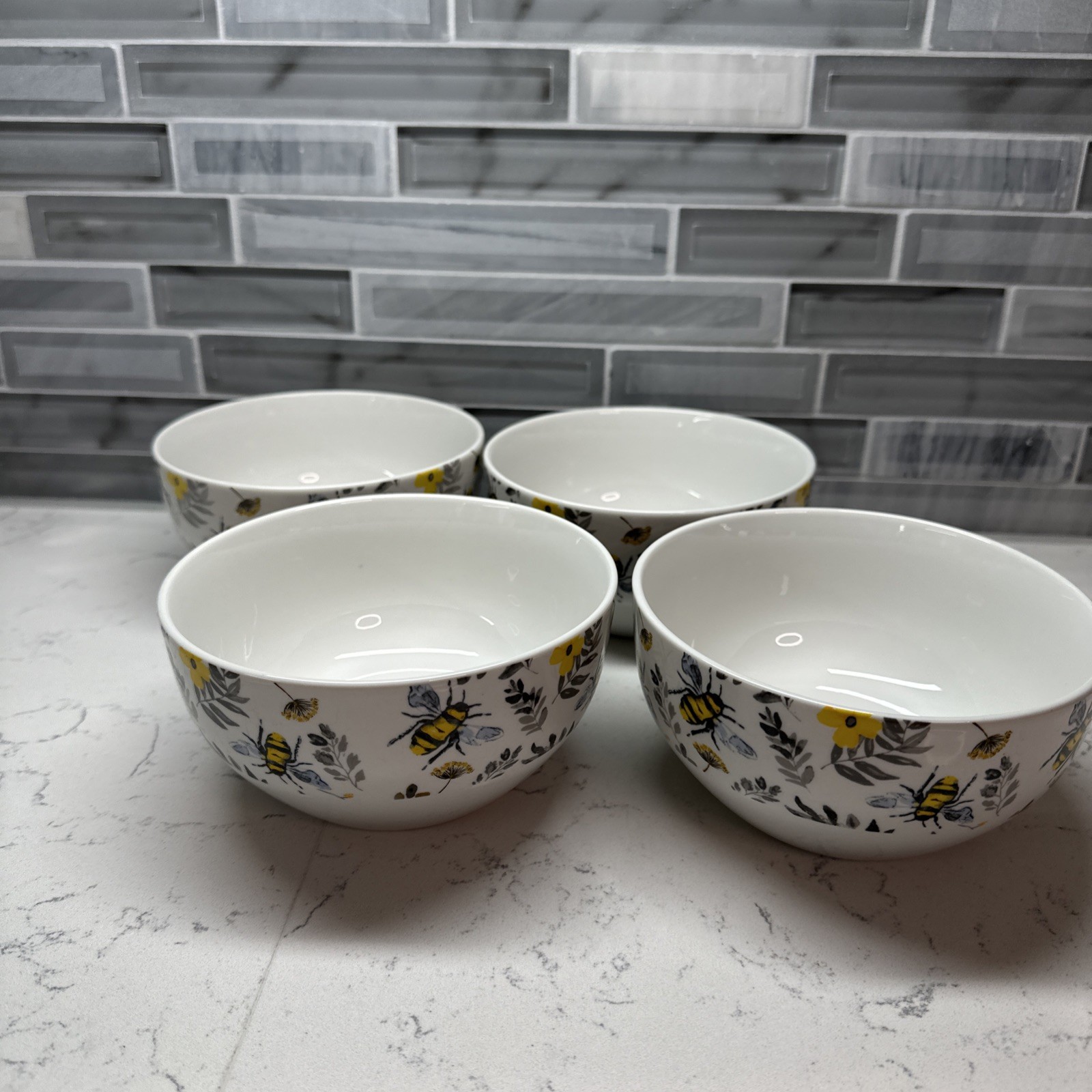 ROYAL NORFOLK “Bee Kind” Floral & Bees~Bowl/Salad & Dinner Plate/Placemat~4 EACH