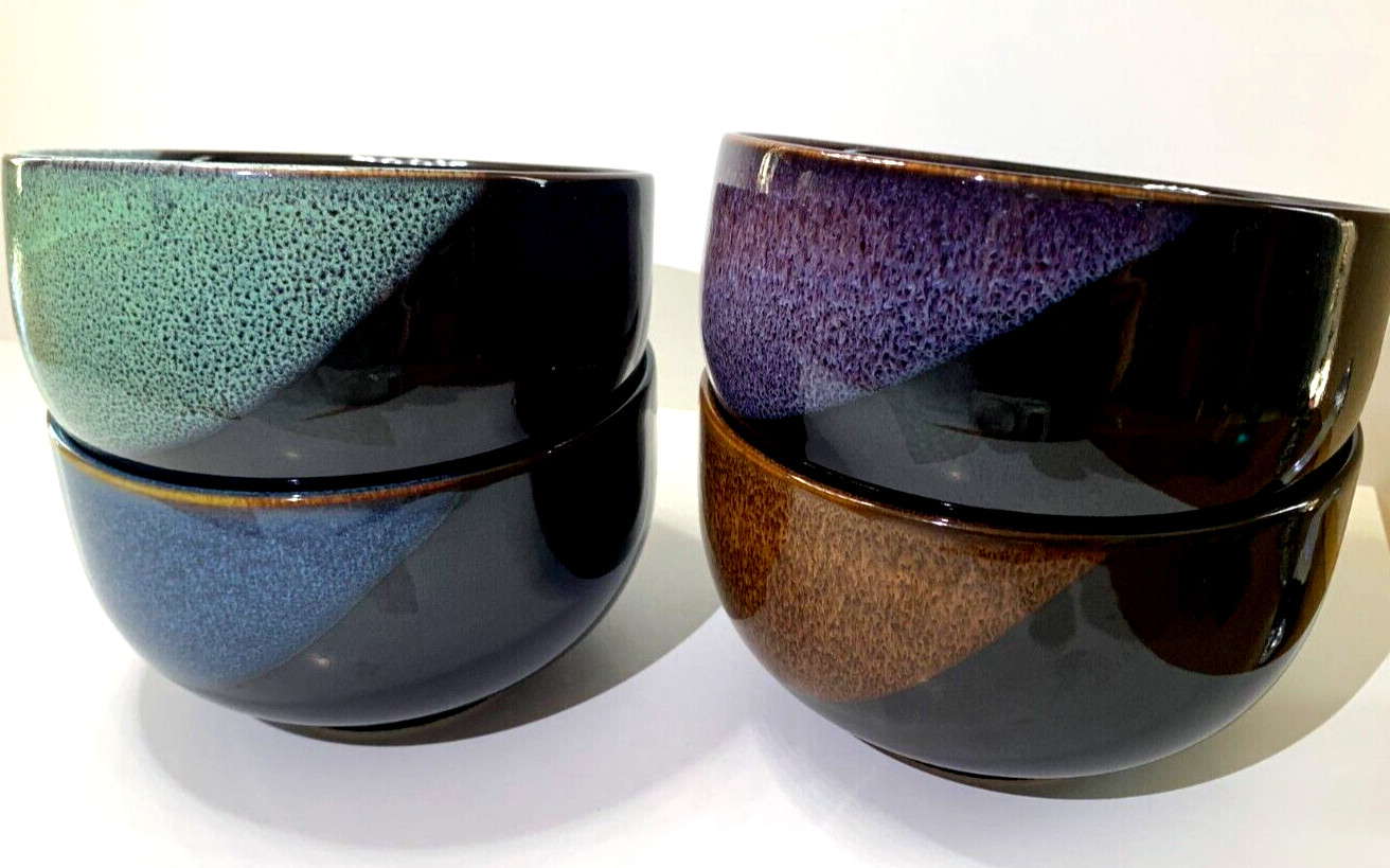 MCI Japan Handmade Ceramic Bowls Set of Four (4) 3 1/8″ H x 5 1/4″ D