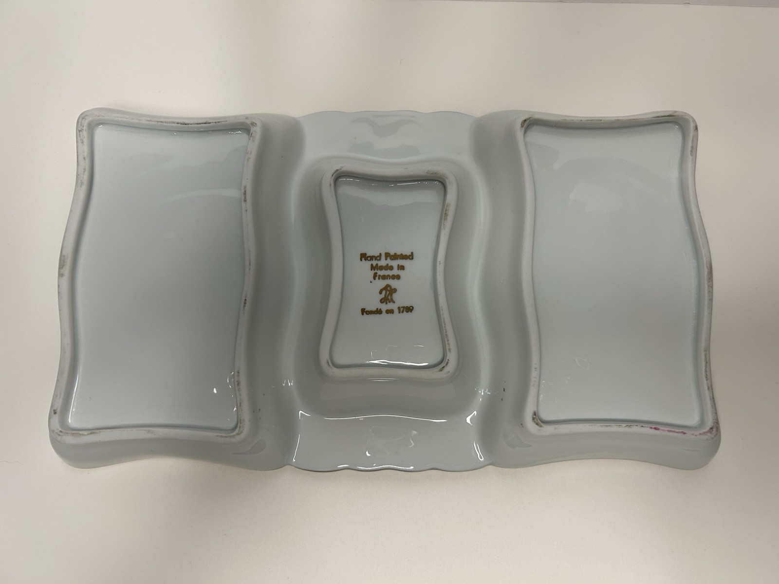 Vntg LIMOGES France Gold FLORAL Pattern 3 Parts Divided Rectangular Serving Dish