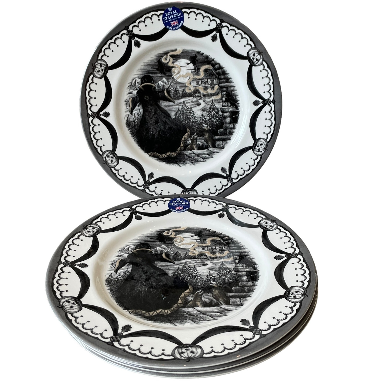 Royal Stafford Halloween Wicked Witch Salad Plates 8.5in Porcelain Set of 2 New