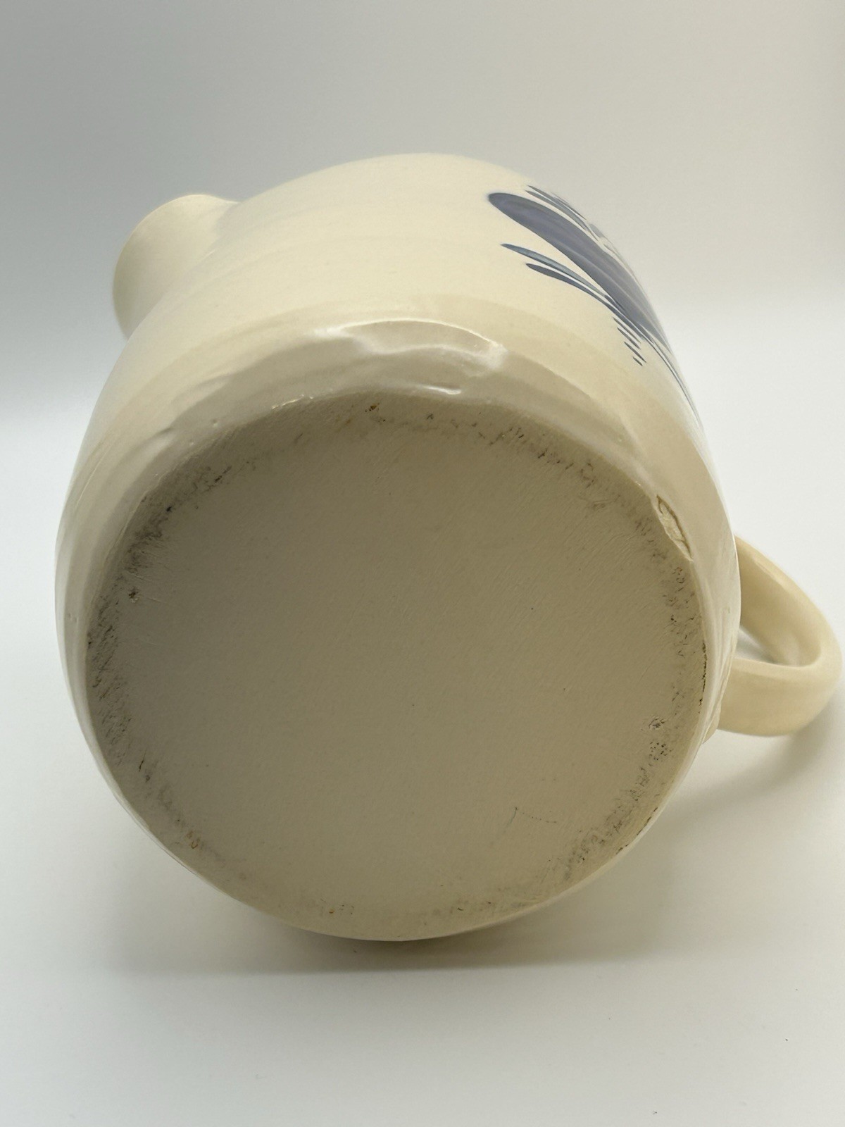 East Texas Pottery Small 4 1/2” Pitcher w Handpainted Blue Heart, Marshall, TX