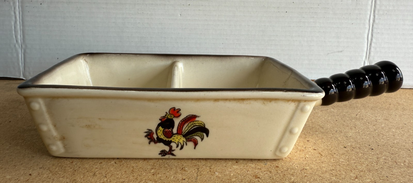 Poppytrail Divided Serving Dish With Handle By Metlox Strutting Rooster 1950’s