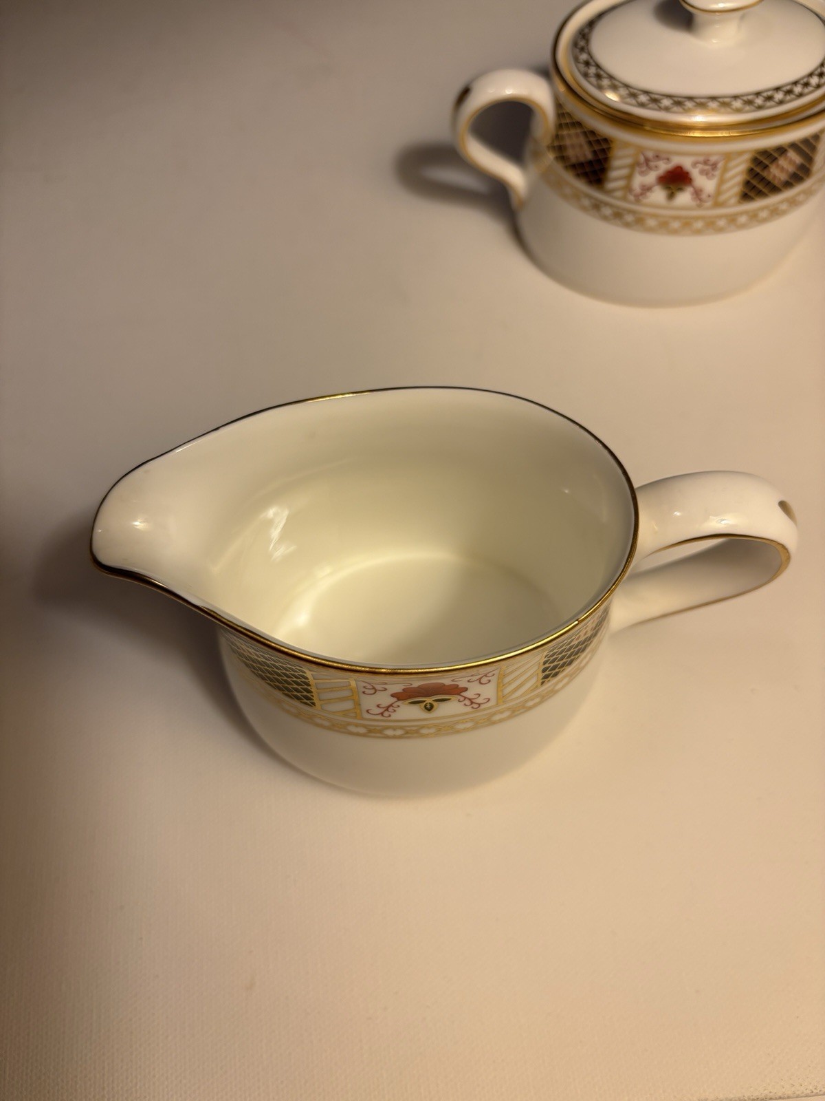Royal Crown Derby Bordered Covered Sugar Bowl And Creamer