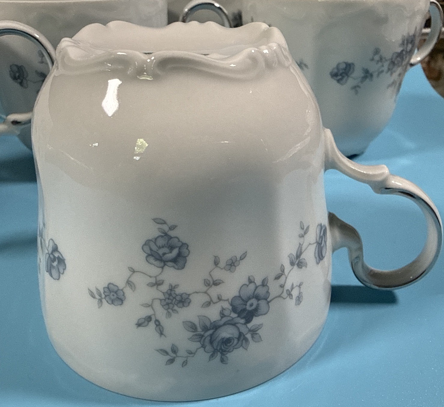 Johann Haviland Bavaria Germany Fine China Blue Garland 12 Pc Saucers & Cups