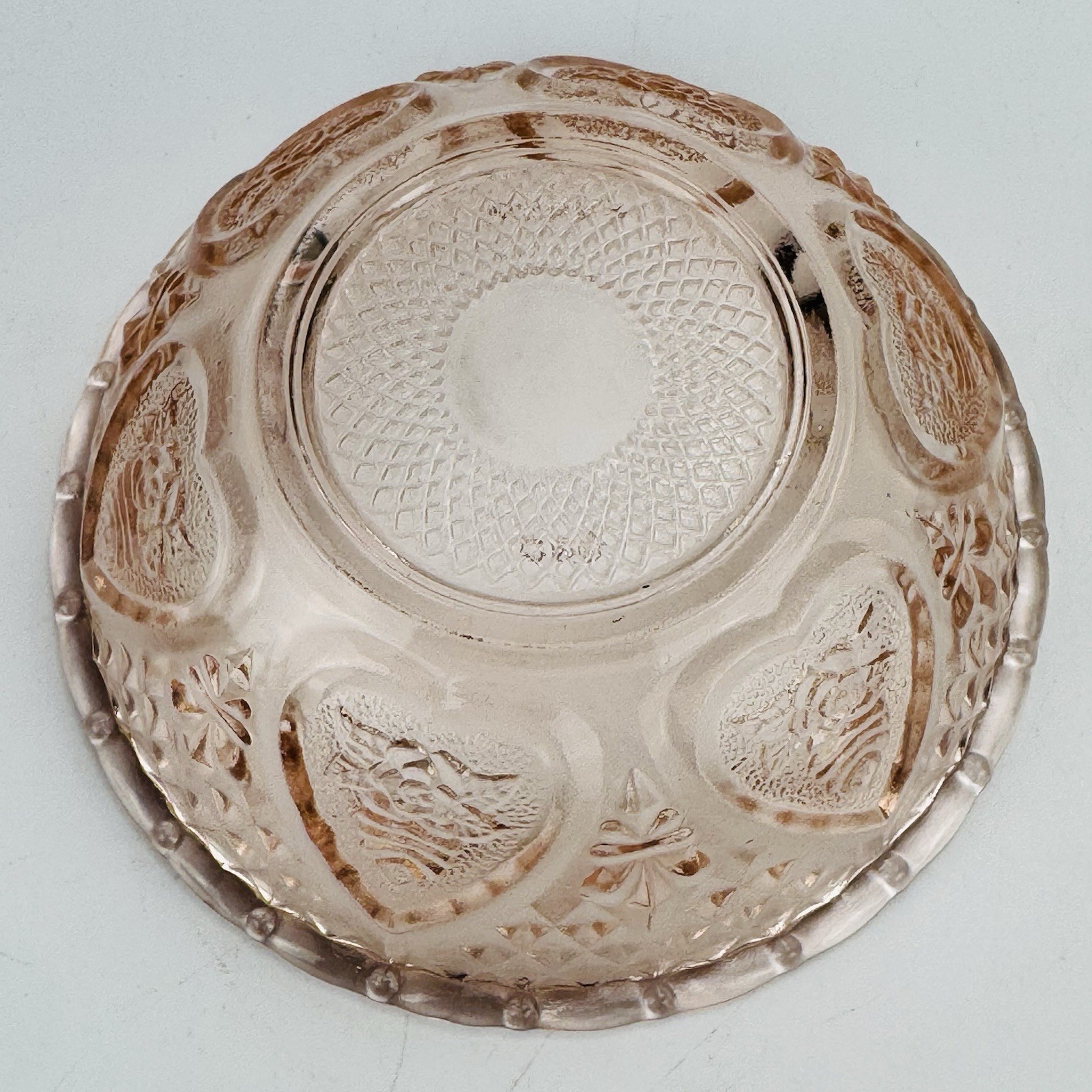 Vintage Covered Candy Dish Clear Pressed Glass Hearts and Roses