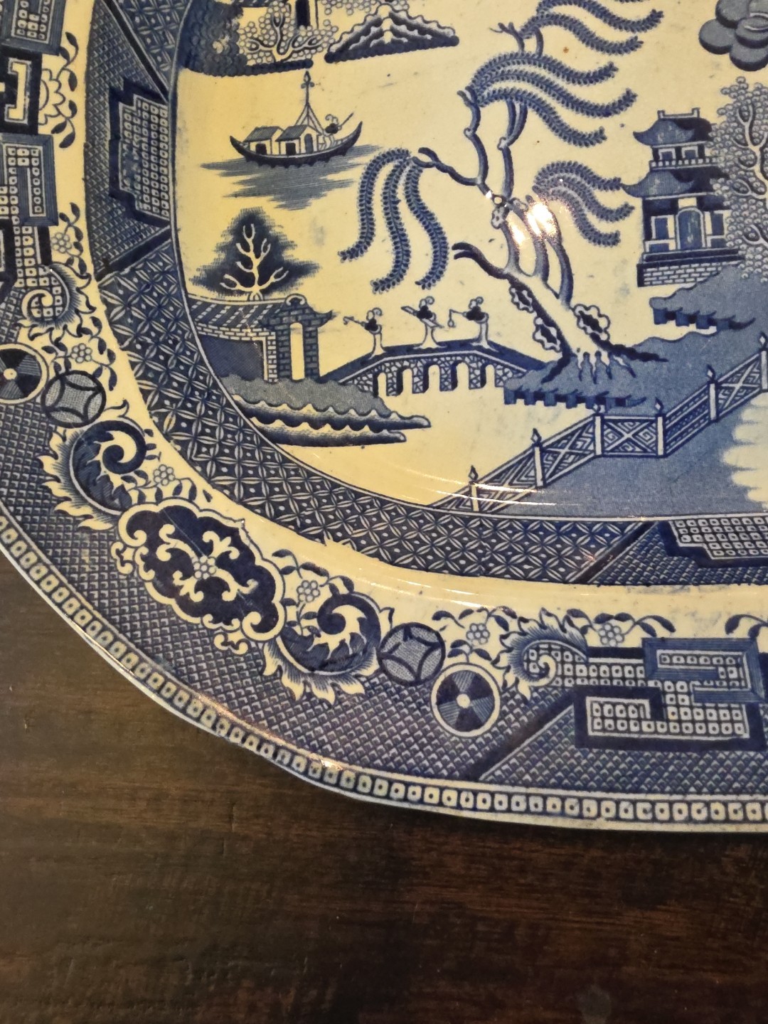 Blue Willow Oval 15.5 X 12.5In Oval Platter Very Old Plate imperfections