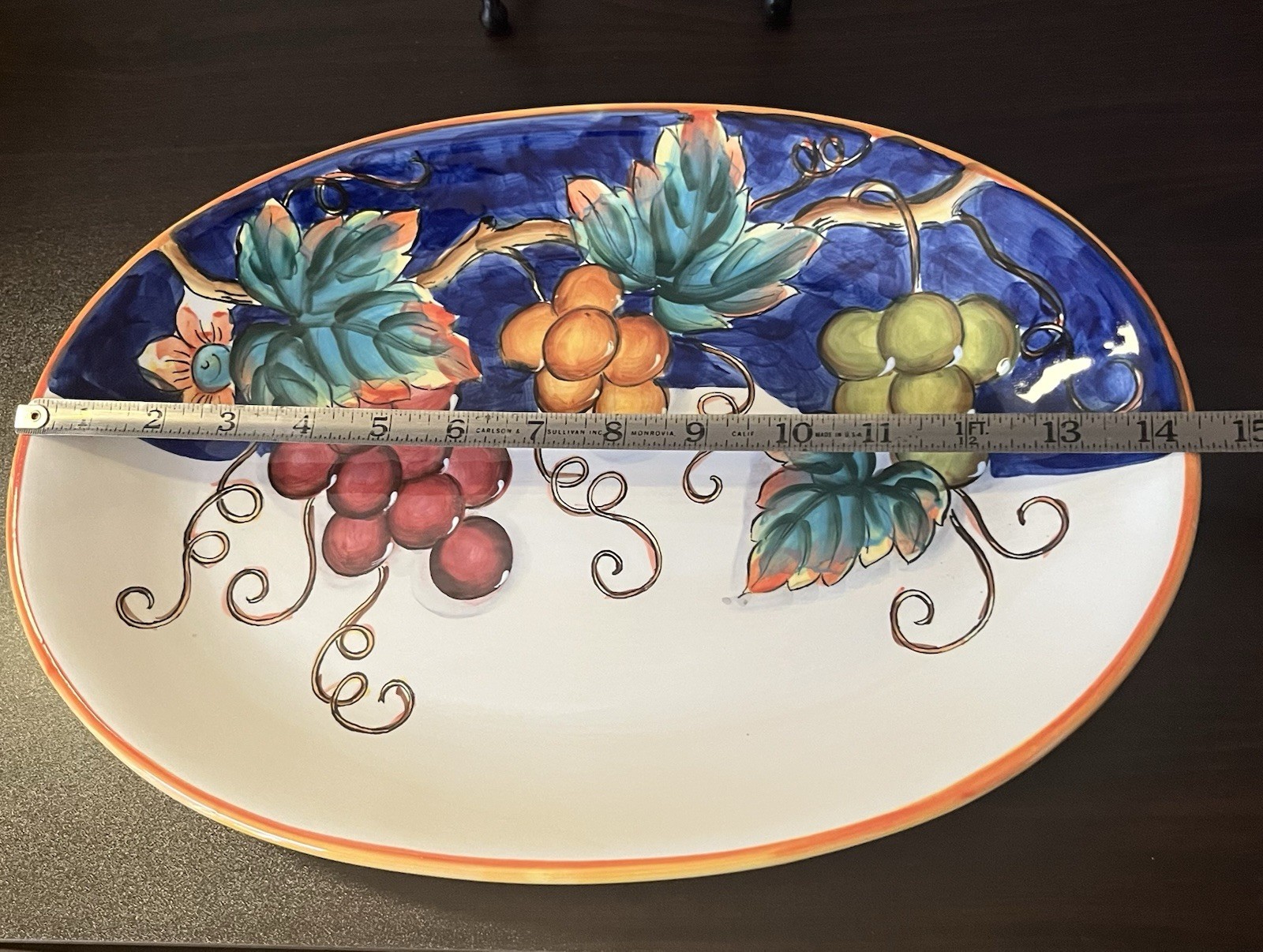 Oval Ceramic Tuscan Grapes Platter Serving Tray 14.5” Glossy Glaze
