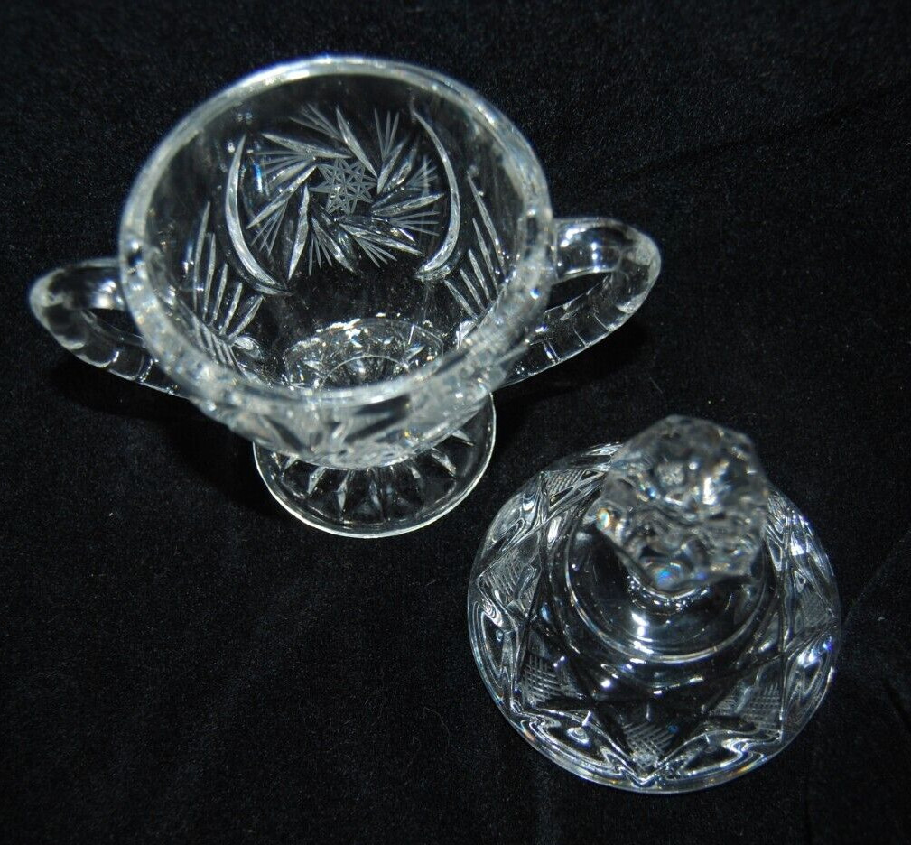 Vintage Crystal Hand Cut Glass Lidded Sugar Bowl and Creamer Set Elegant Dining