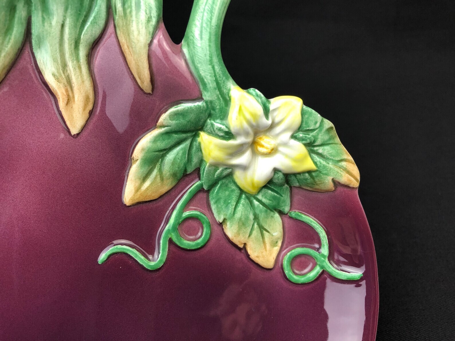 Vintage Fitz & Floyd MCM Purple Eggplant Canapé Plate – Spoon Rest – Wall Decor