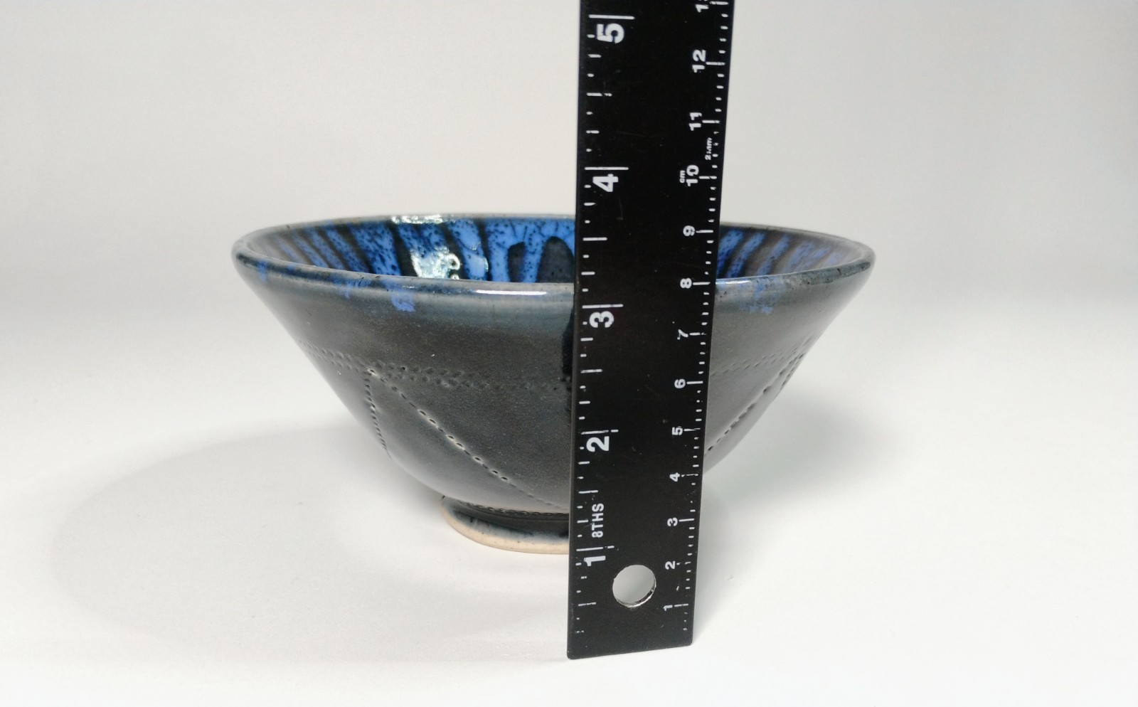 Handmade Stoneware Studio Pottery Bowl Black Blue Drip Glaze “6 Signed