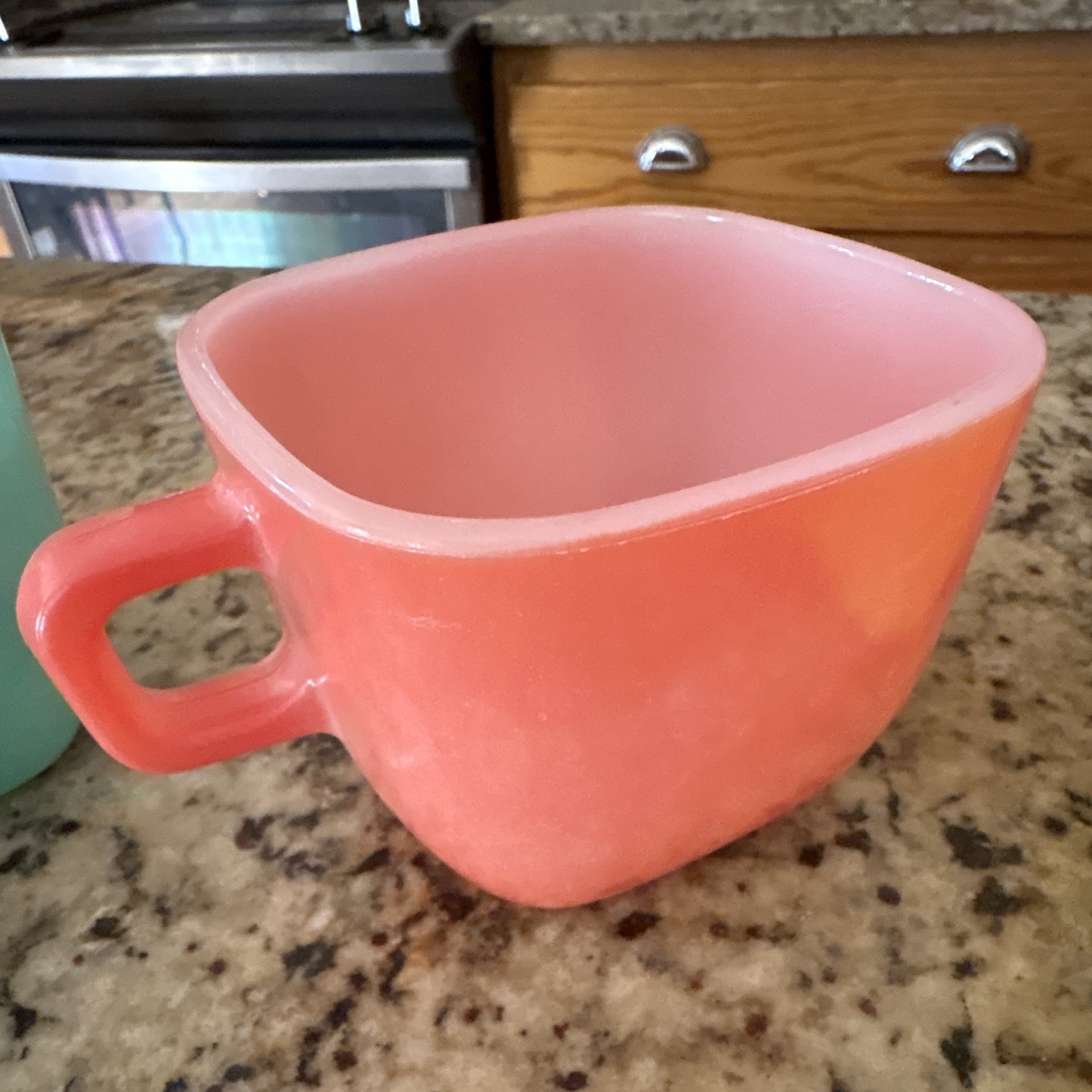 Glasbake J-2200 Set of 5 Milk Glass Stackable Square Handle Mugs 10 oz