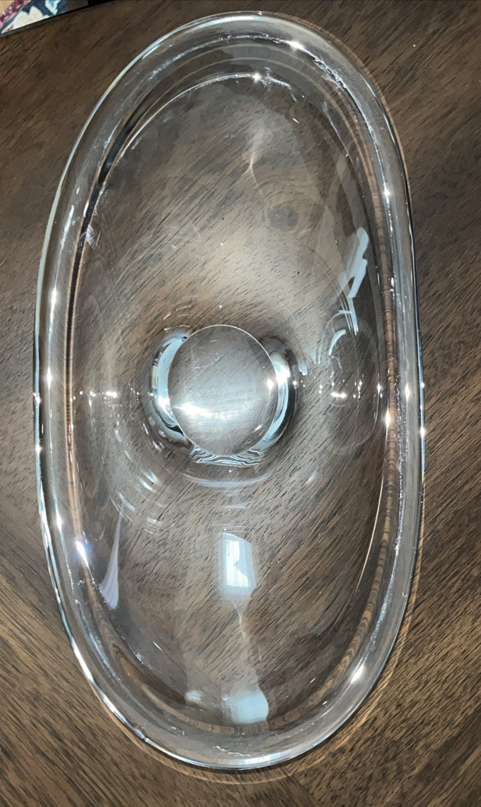 Scandinavian MCM Style Blown Glass Oblong Clear Bowl 13” X 7” X 2.5-3″