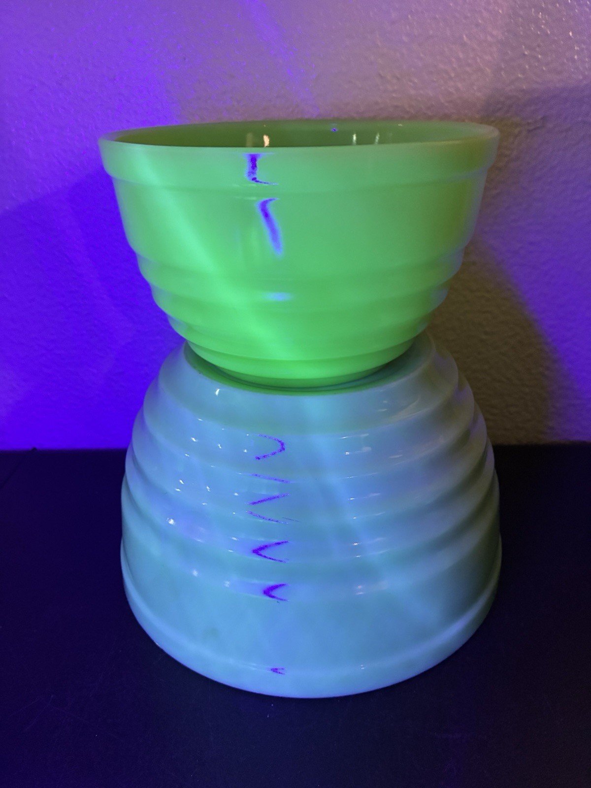 Jeannette Glass Concentric Circle Mixing Bowl Set Jadeite Green 5 7 & 9” Uranium
