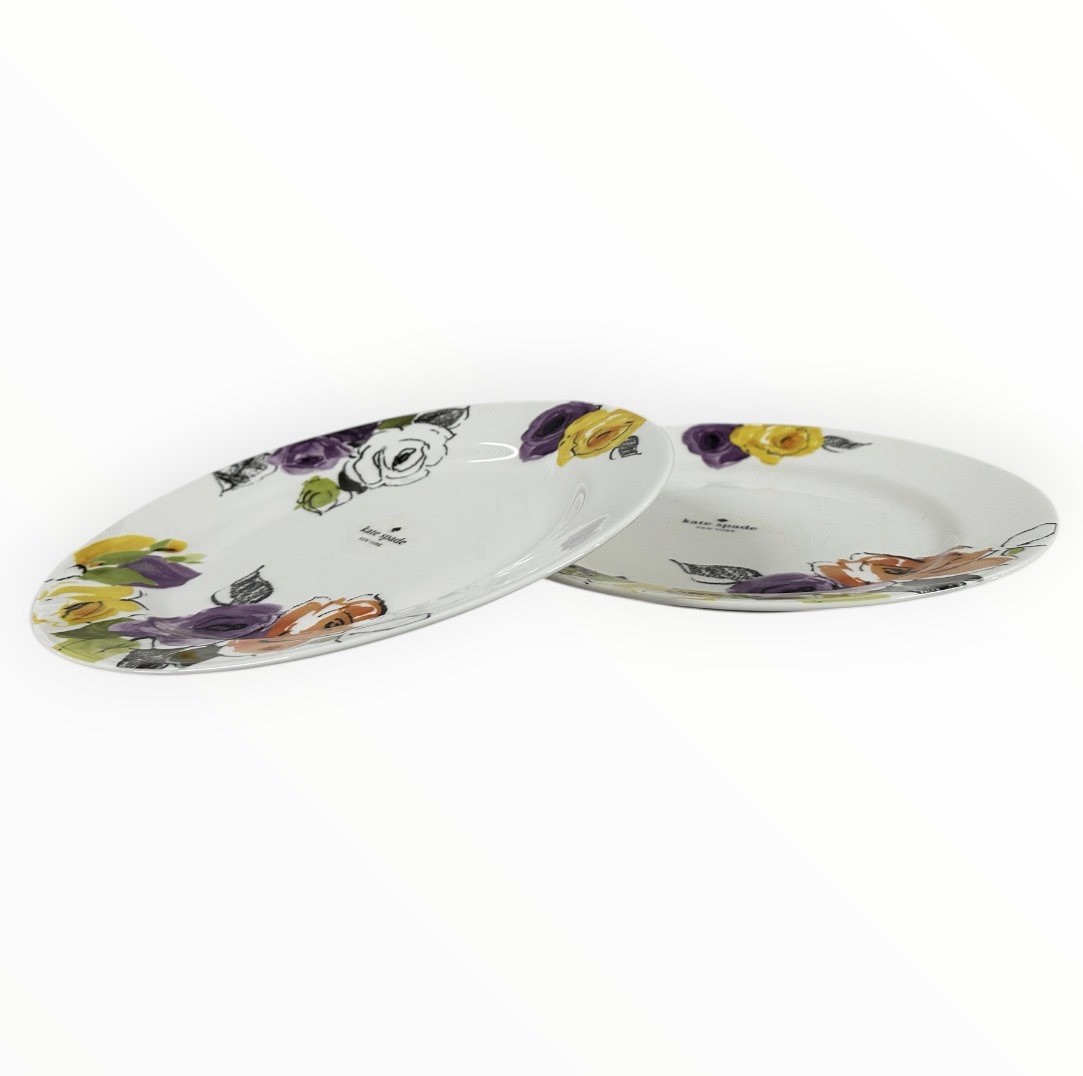 Kate Spade New York Charcoal Floral Dinner Plates Set of 2 Lenox 11.5”