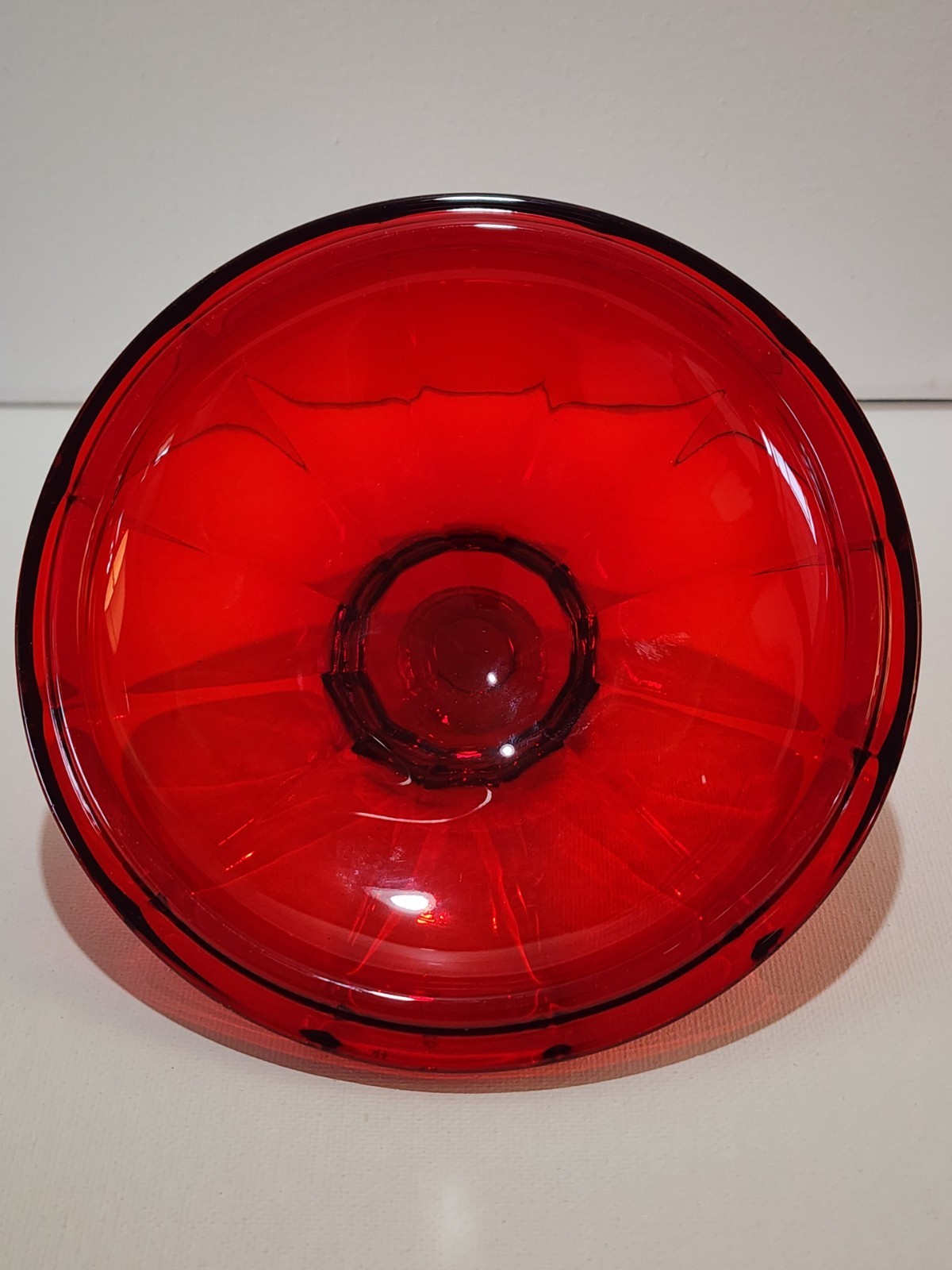 Vtg.Fostoria Coin Glass Ruby Red Covered Candy Dish w/Liberty Emblems 6.5Wx4.25H