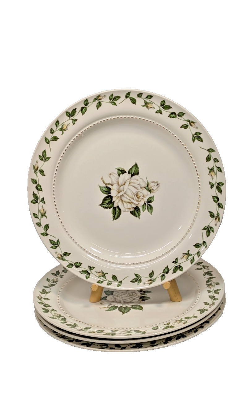 Hall China Cameo Rose 10 1/4″ Dinner Plates Set of 4 Vintage Mid-Century