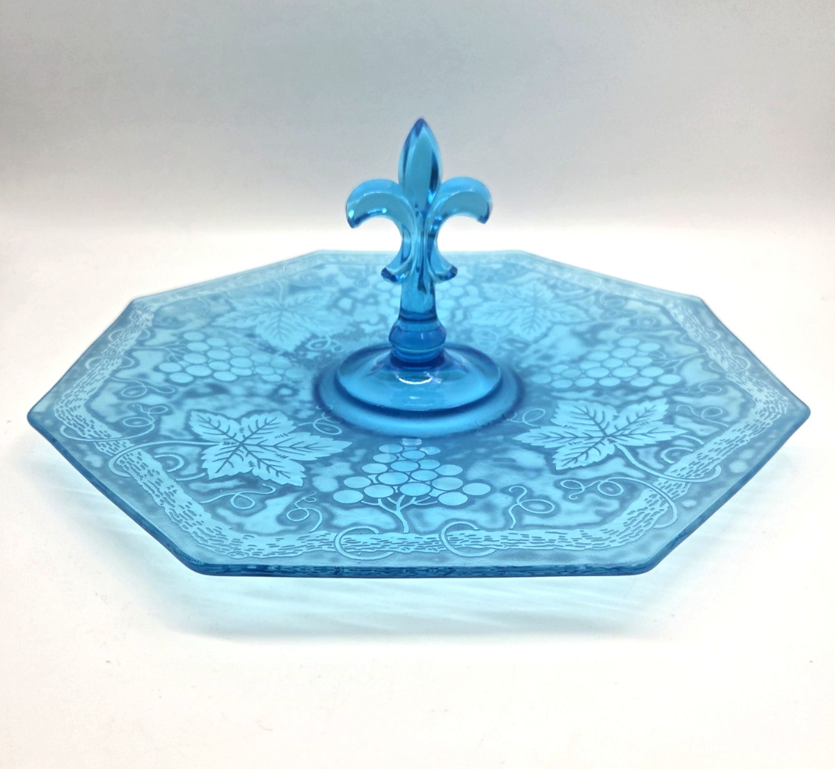 Fostoria GRAPE BROCADE Azure Blue 11 3/4 Inch Center Handled Tray Depression HTF