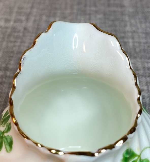 2 pc AYNSLEY England Cream & Sugar Set Bone China Green Clover Motif Gold Trim