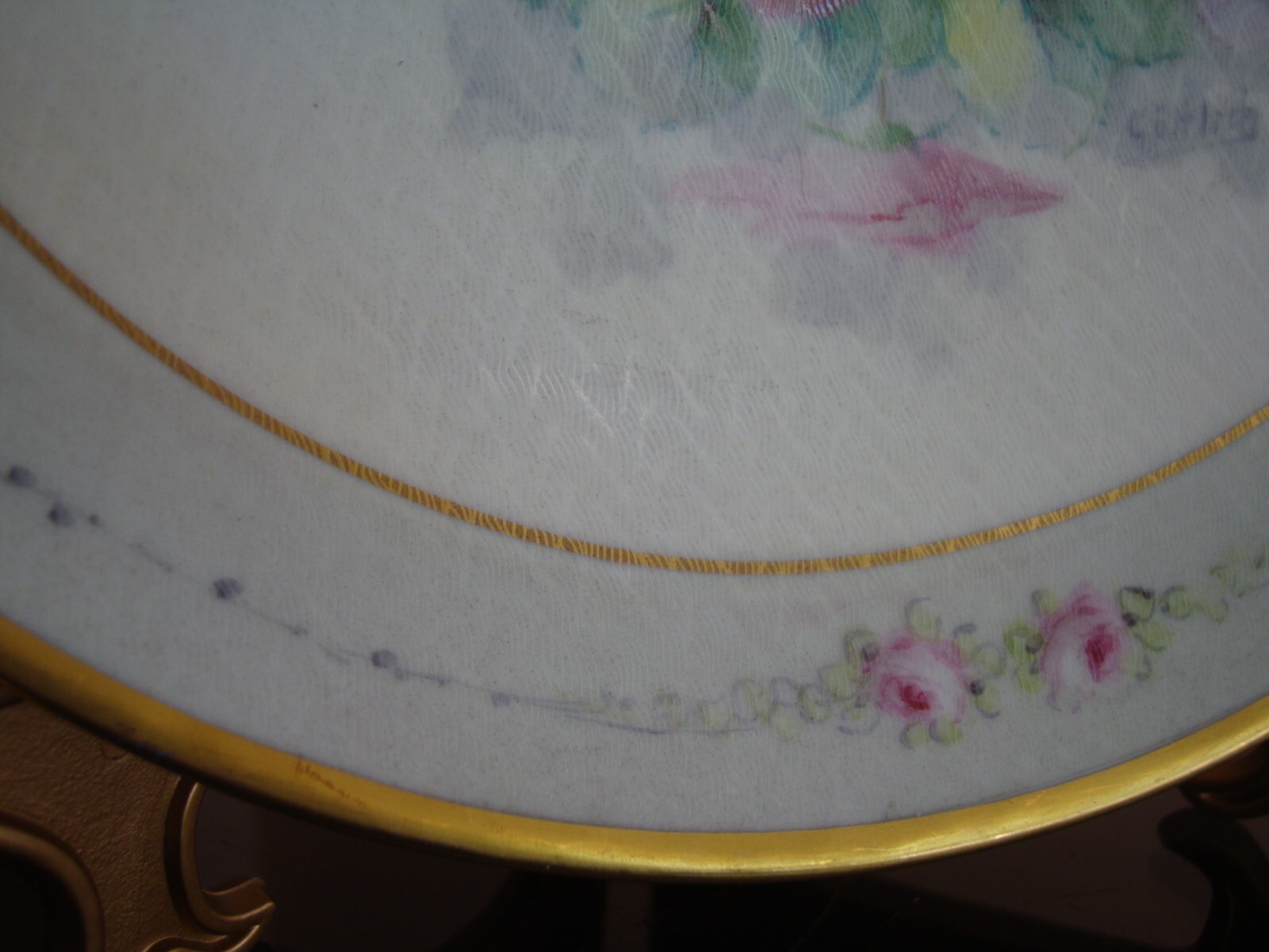 RARE LIMOGES PICKARD SIGNED “GOTTLICH” HAND PAINTED ROSES on TAPESTRY CAKE PLATE